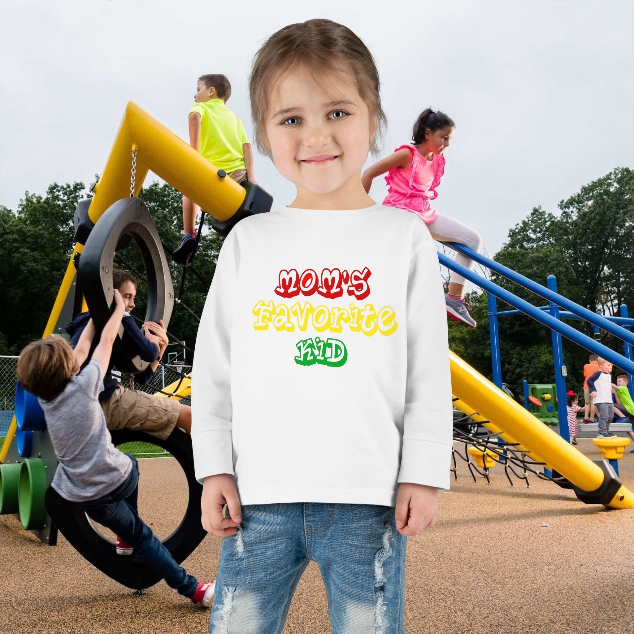 “Mom’s Favorite Kid” Toddler Long Sleeve Tee — Colorful Rasta Kids Shirt - 314 Originals