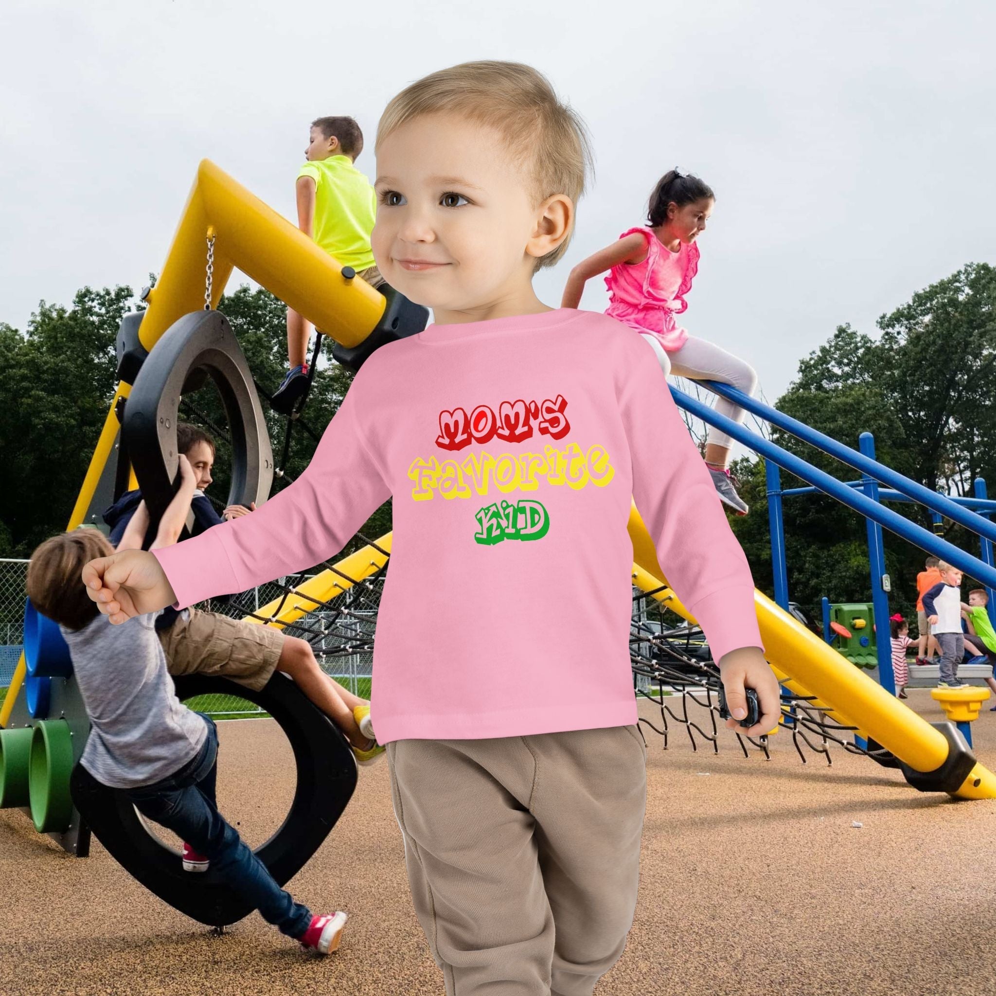 “Mom’s Favorite Kid” Toddler Long Sleeve Tee — Colorful Rasta Kids Shirt - 314 Originals