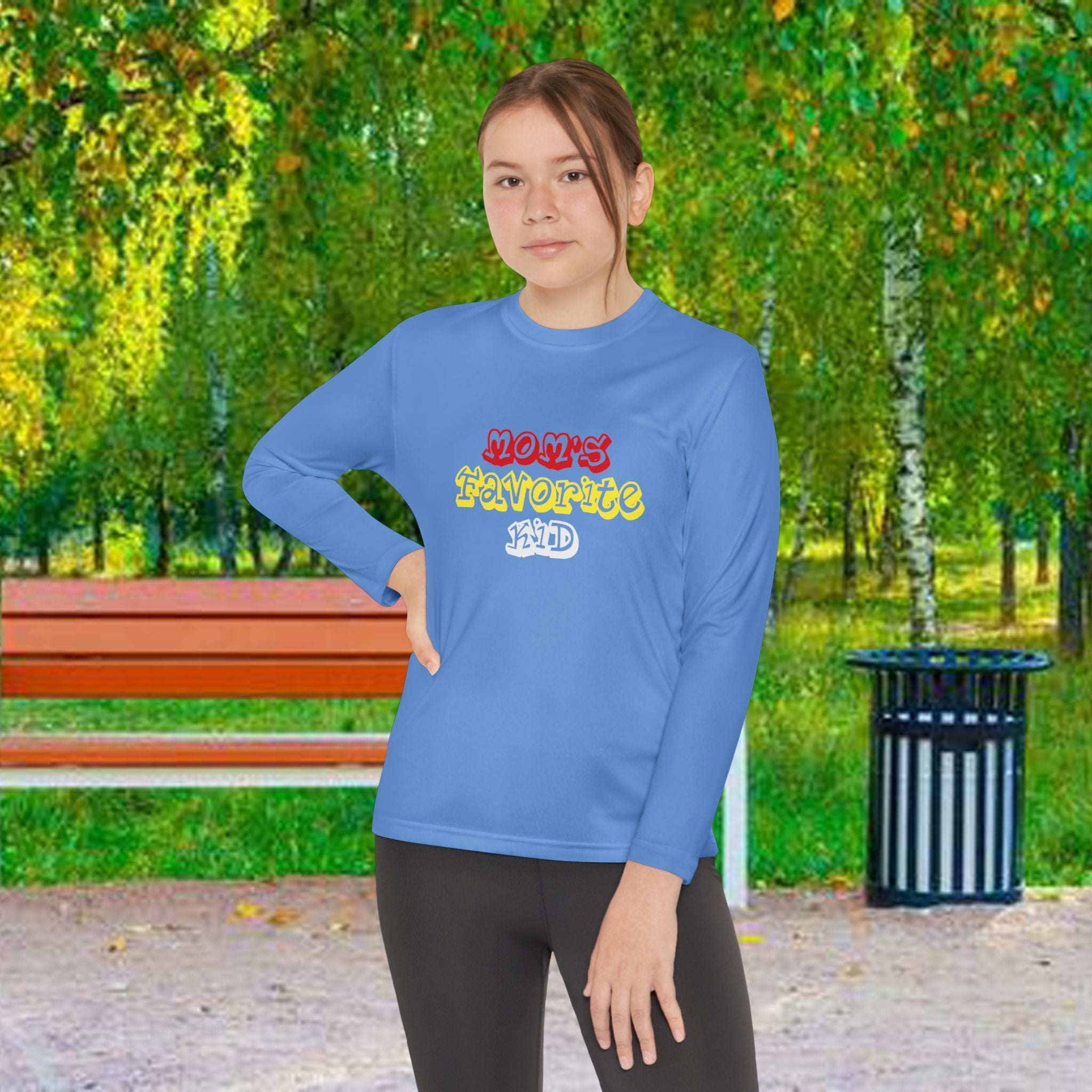 "Mom's Favorite Kid" Youth Long Sleeve Tee —Colorful Retro Design - 314 Originals