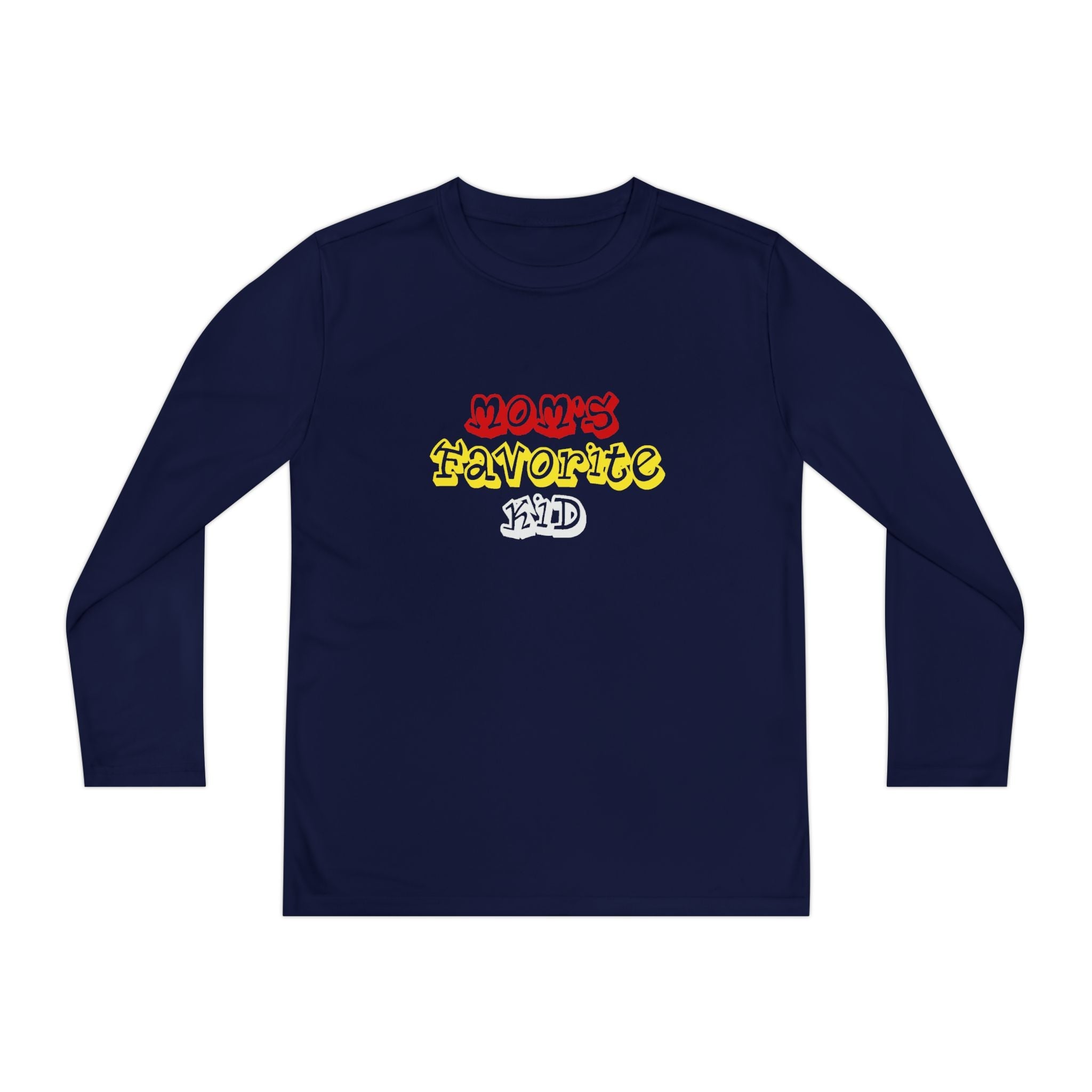 "Mom's Favorite Kid" Youth Long Sleeve Tee —Colorful Retro Design - 314 Originals