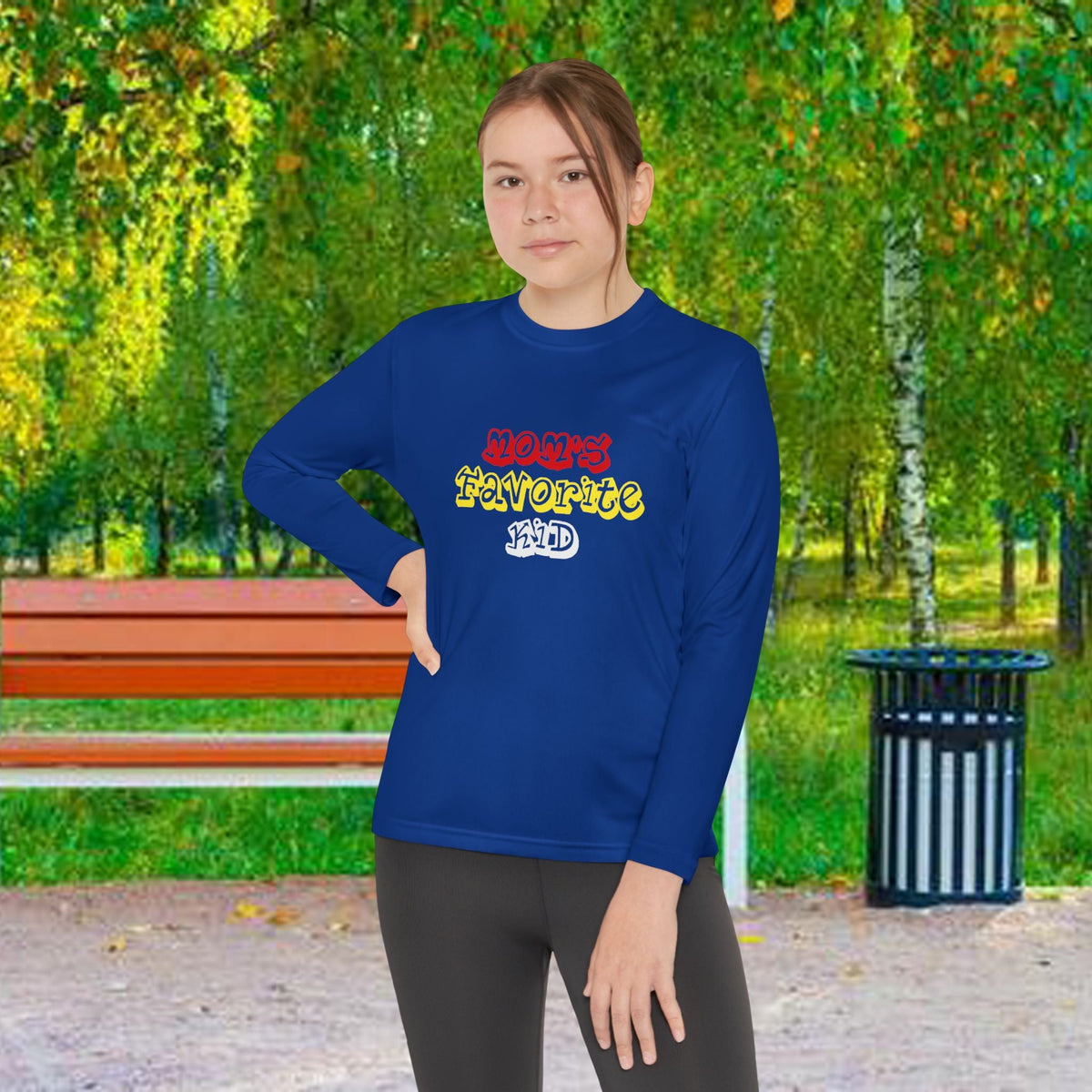 "Mom's Favorite Kid" Youth Long Sleeve Tee —Colorful Retro Design - 314 Originals