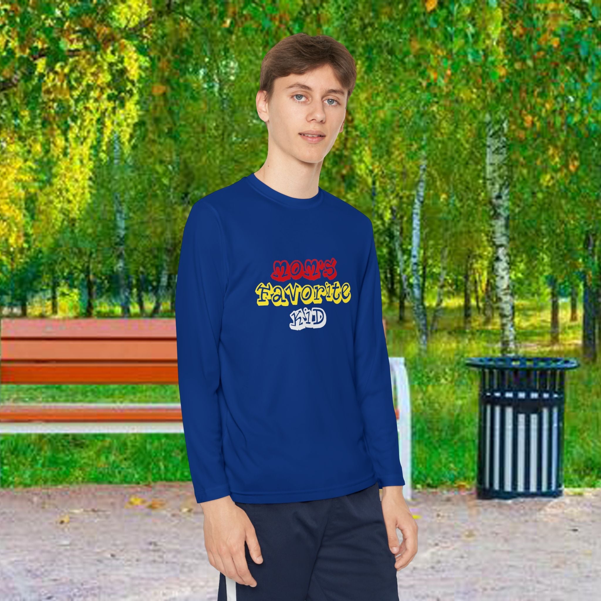 "Mom's Favorite Kid" Youth Long Sleeve Tee —Colorful Retro Design - 314 Originals