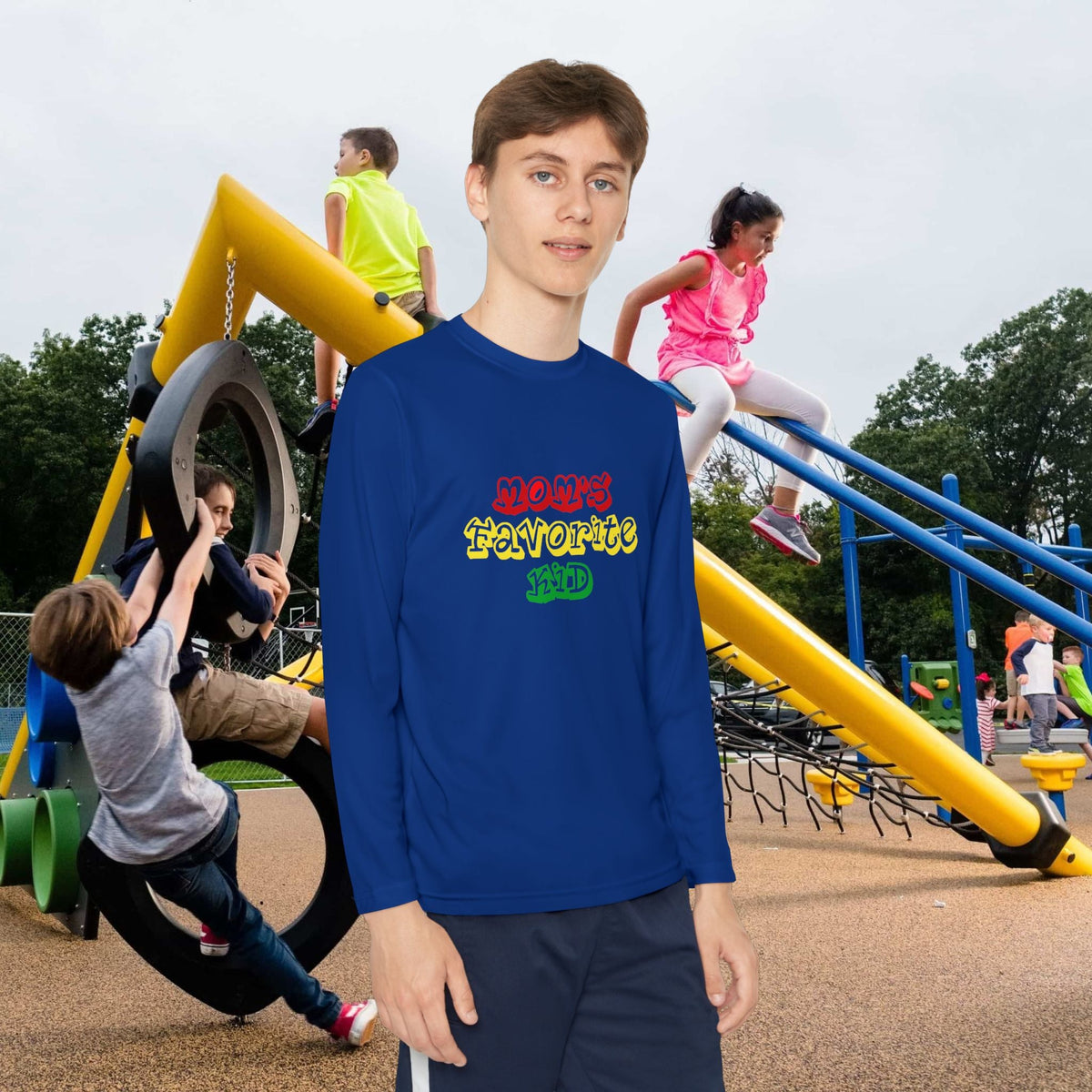 "Mom's Favorite Kid" Youth Long Sleeve Tee — Colorful Retro Graphic - 314 Originals