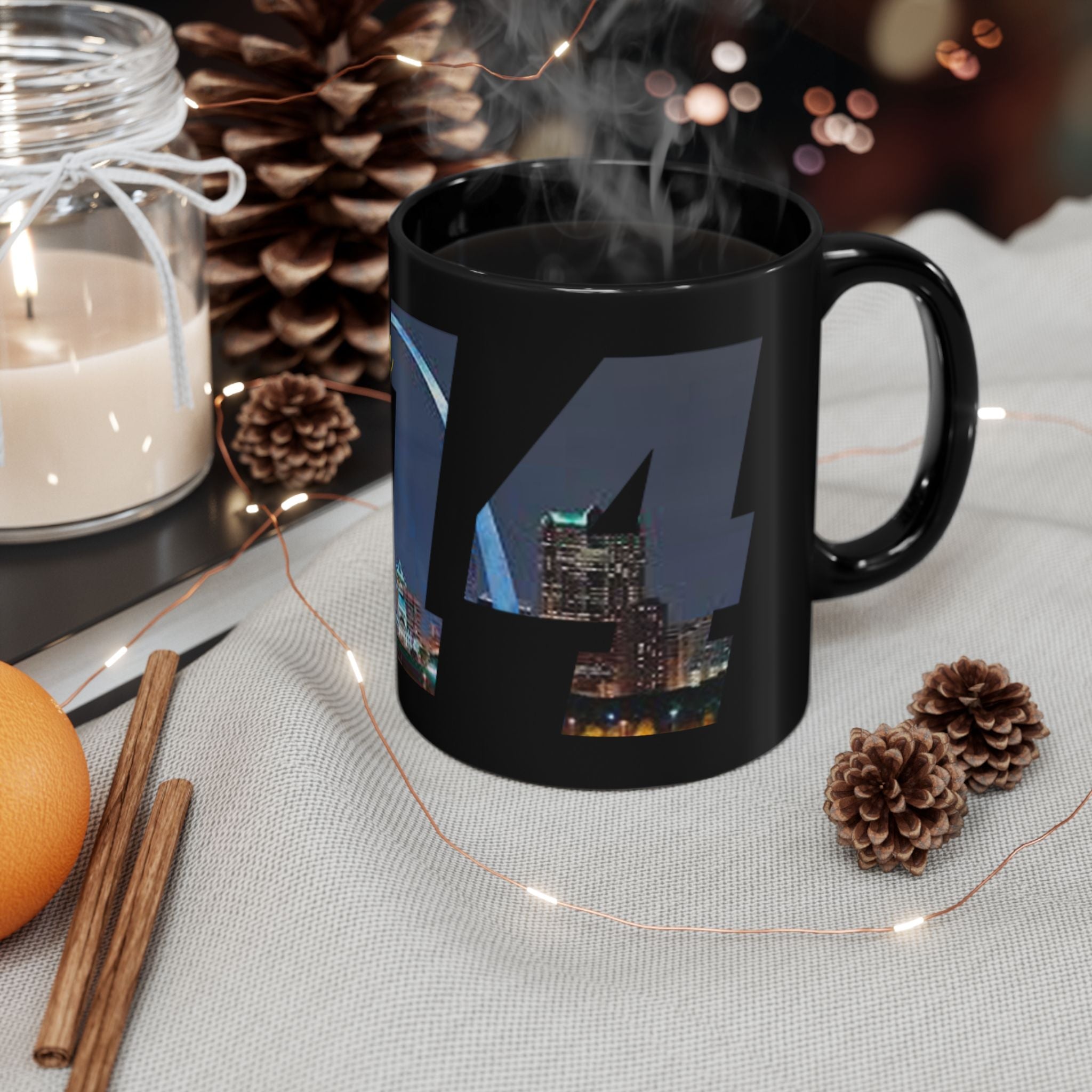 My City Skyline Black Mug – Nighttime Gateway Arch Coffee Cup (11oz & 15oz) - 314 Originals
