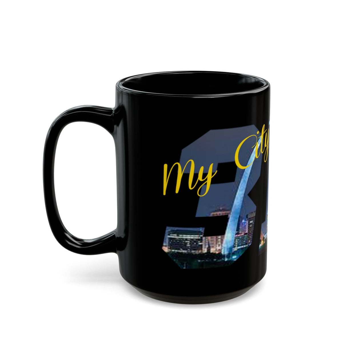 My City Skyline Black Mug – Nighttime Gateway Arch Coffee Cup (11oz & 15oz) - 314 Originals