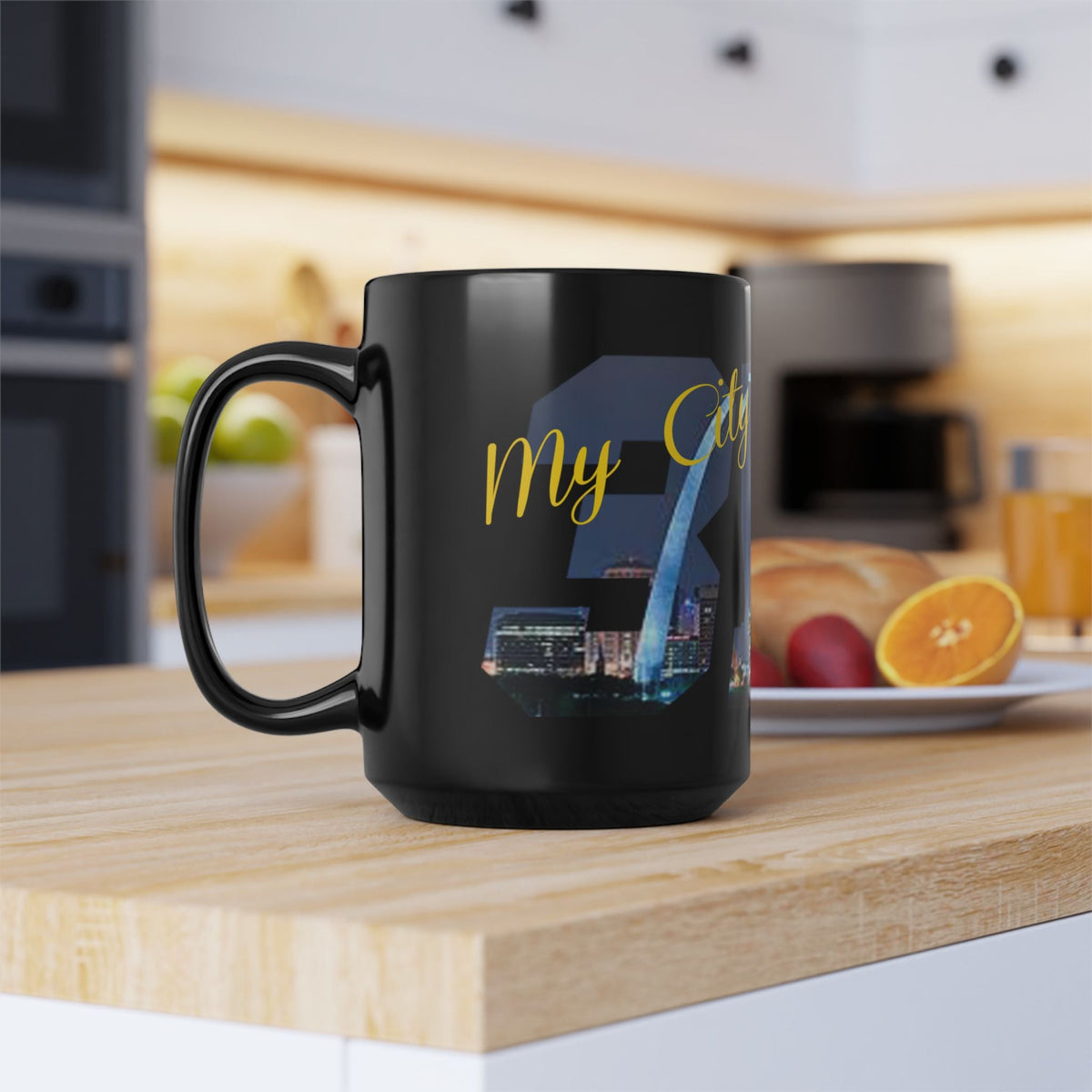 My City Skyline Black Mug – Nighttime Gateway Arch Coffee Cup (11oz & 15oz) - 314 Originals