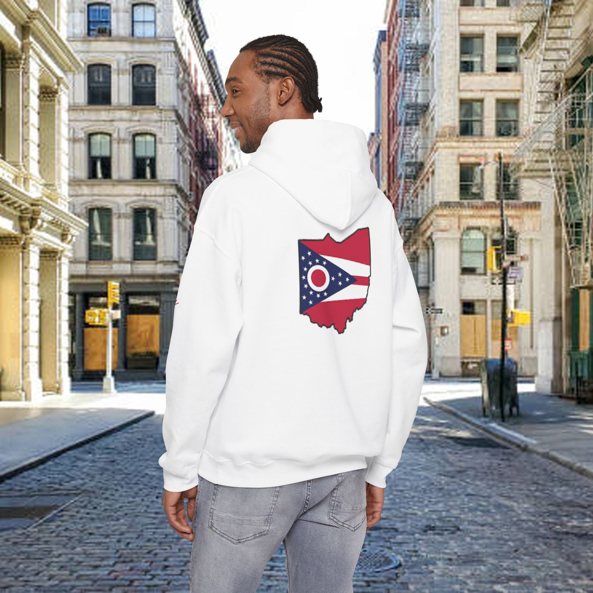 Ohio Flag Hoodie — State Outline with American Stars & Stripes Design - 314 Originals
