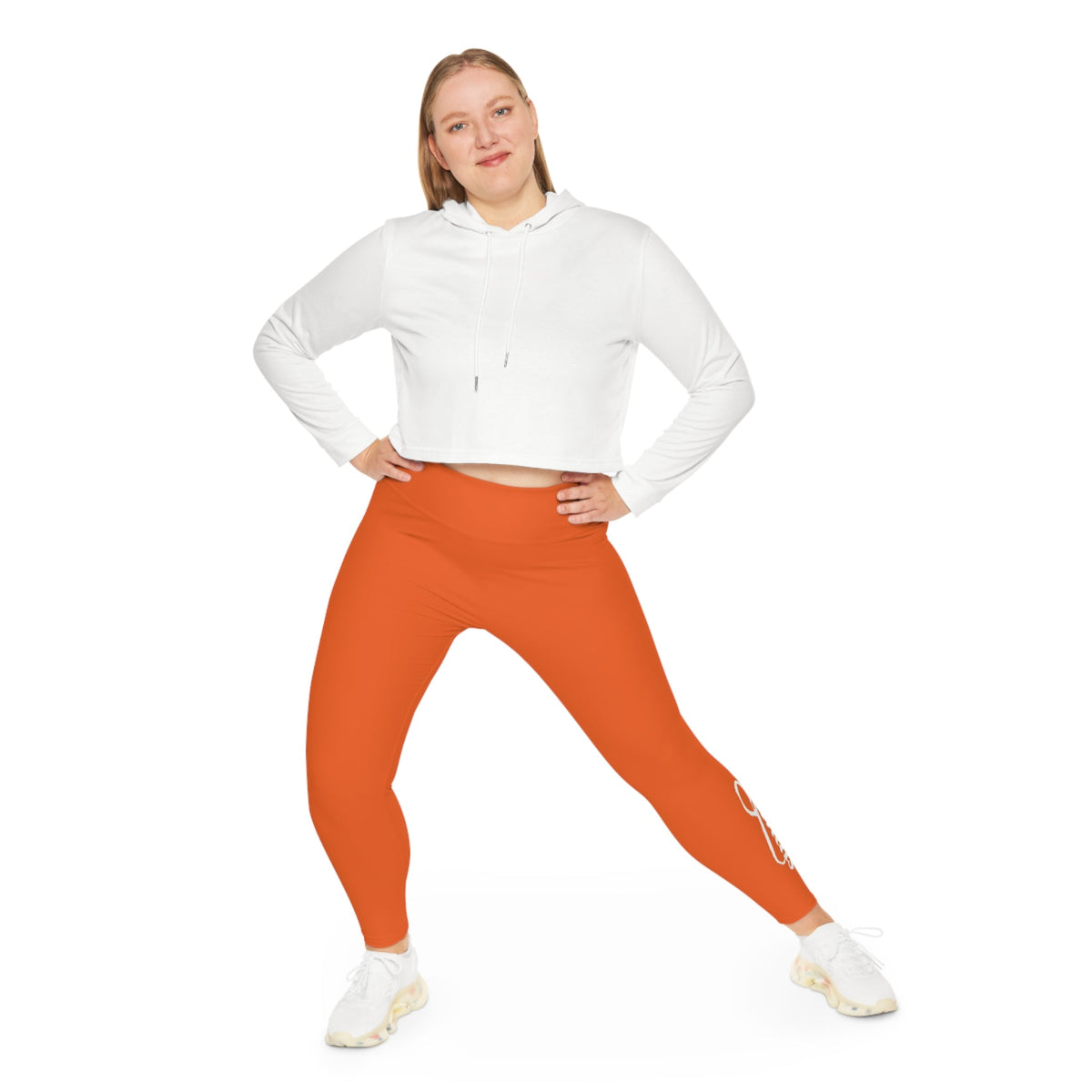 Orange Plus Size Leggings — Subtle Side Script Graphic, Comfortable Everyday Activewear - 314 Originals