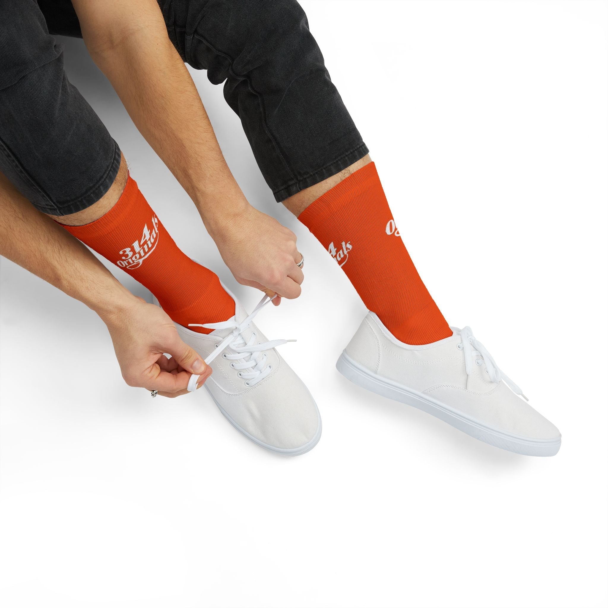 Orange Sublimation Socks with '314 Originals' Script — Athletic Crew Socks - 314 Originals