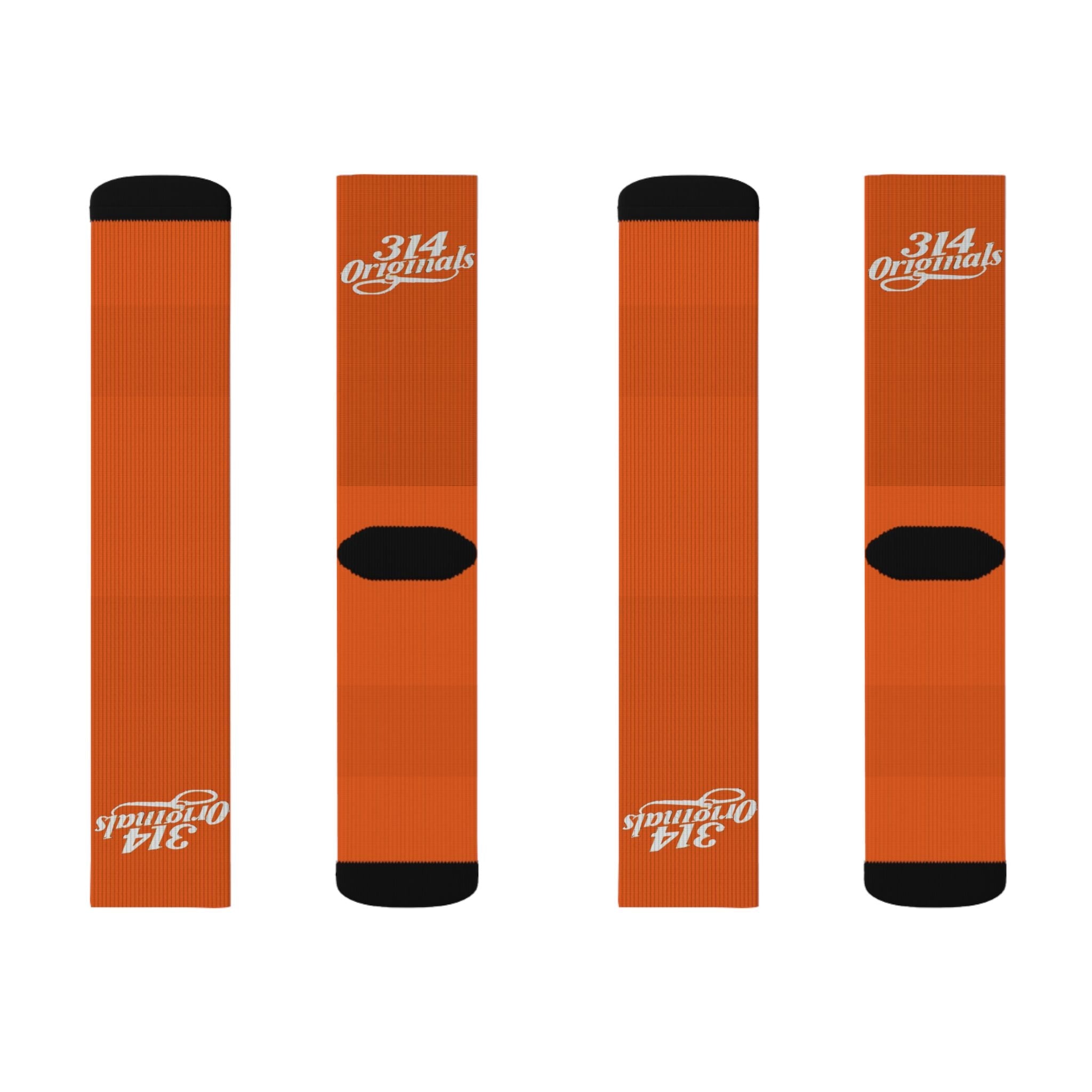 Orange Sublimation Socks with '314 Originals' Script — Athletic Crew Socks - 314 Originals