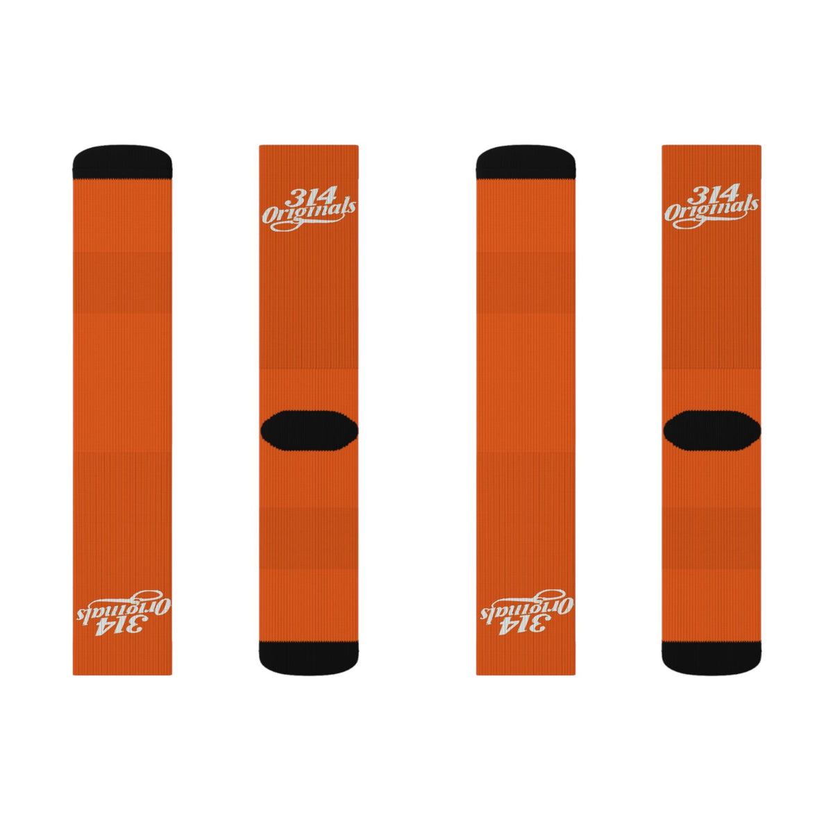 Orange Sublimation Socks with '314 Originals' Script — Athletic Crew Socks - 314 Originals