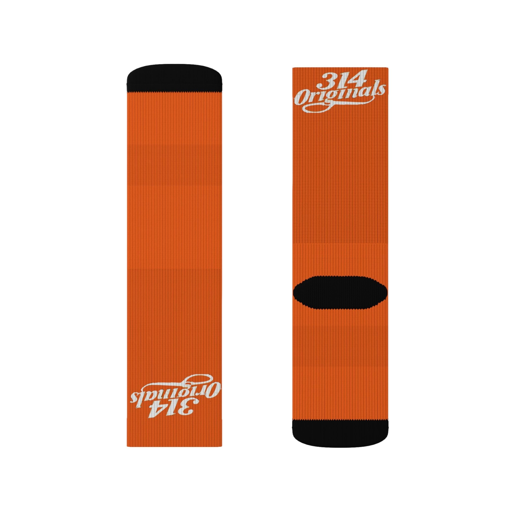 Orange Sublimation Socks with '314 Originals' Script — Athletic Crew Socks - 314 Originals
