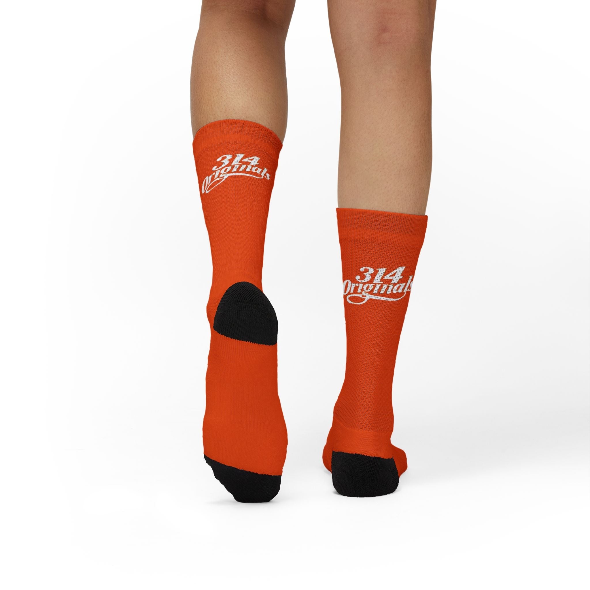 Orange Sublimation Socks with '314 Originals' Script — Athletic Crew Socks - 314 Originals