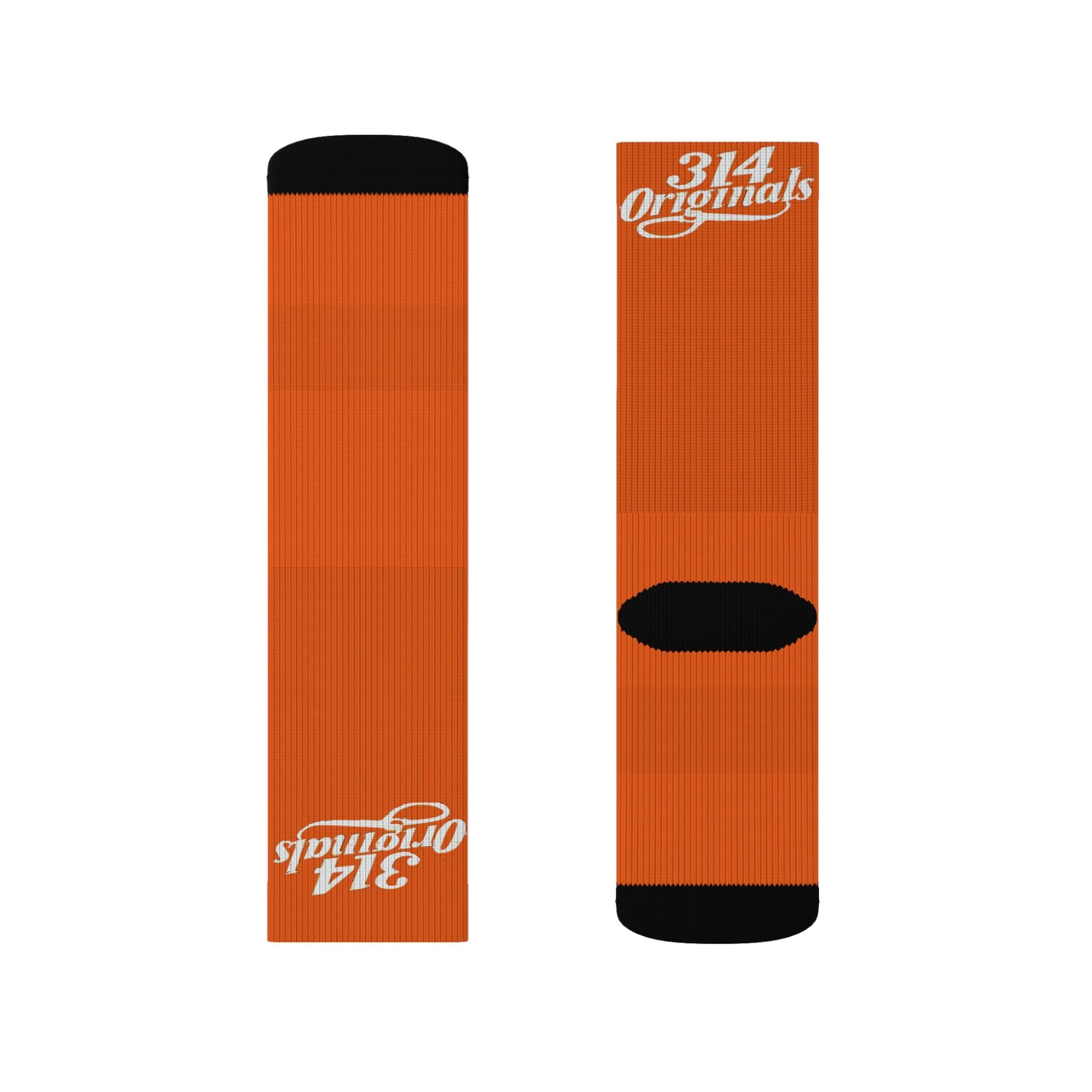 Orange Sublimation Socks with '314 Originals' Script — Athletic Crew Socks - 314 Originals