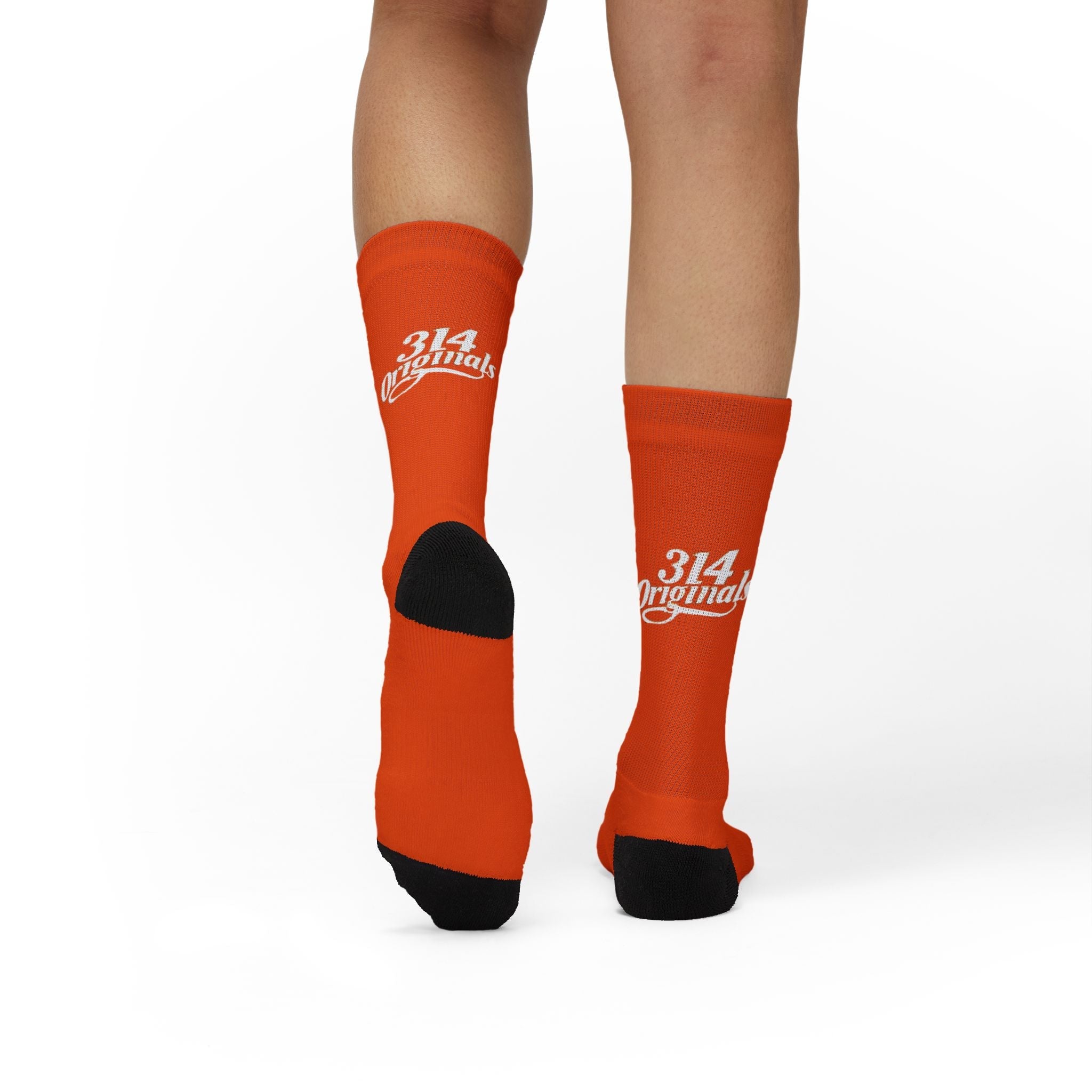 Orange Sublimation Socks with '314 Originals' Script — Athletic Crew Socks - 314 Originals