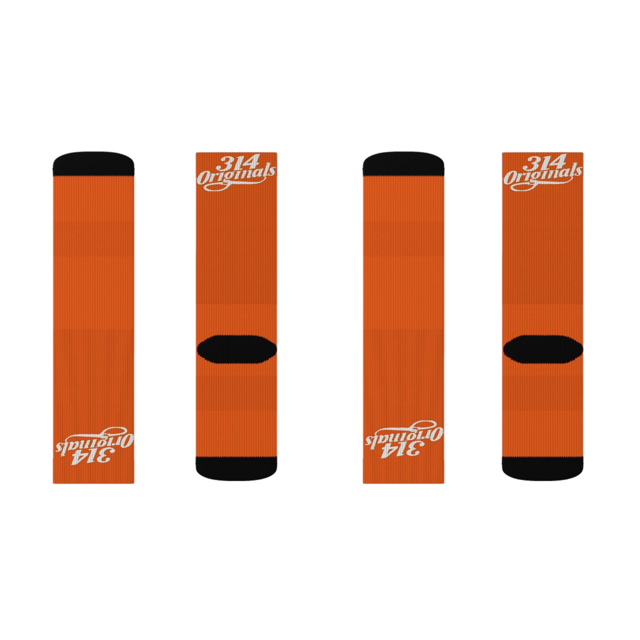 Orange Sublimation Socks with '314 Originals' Script — Athletic Crew Socks - 314 Originals