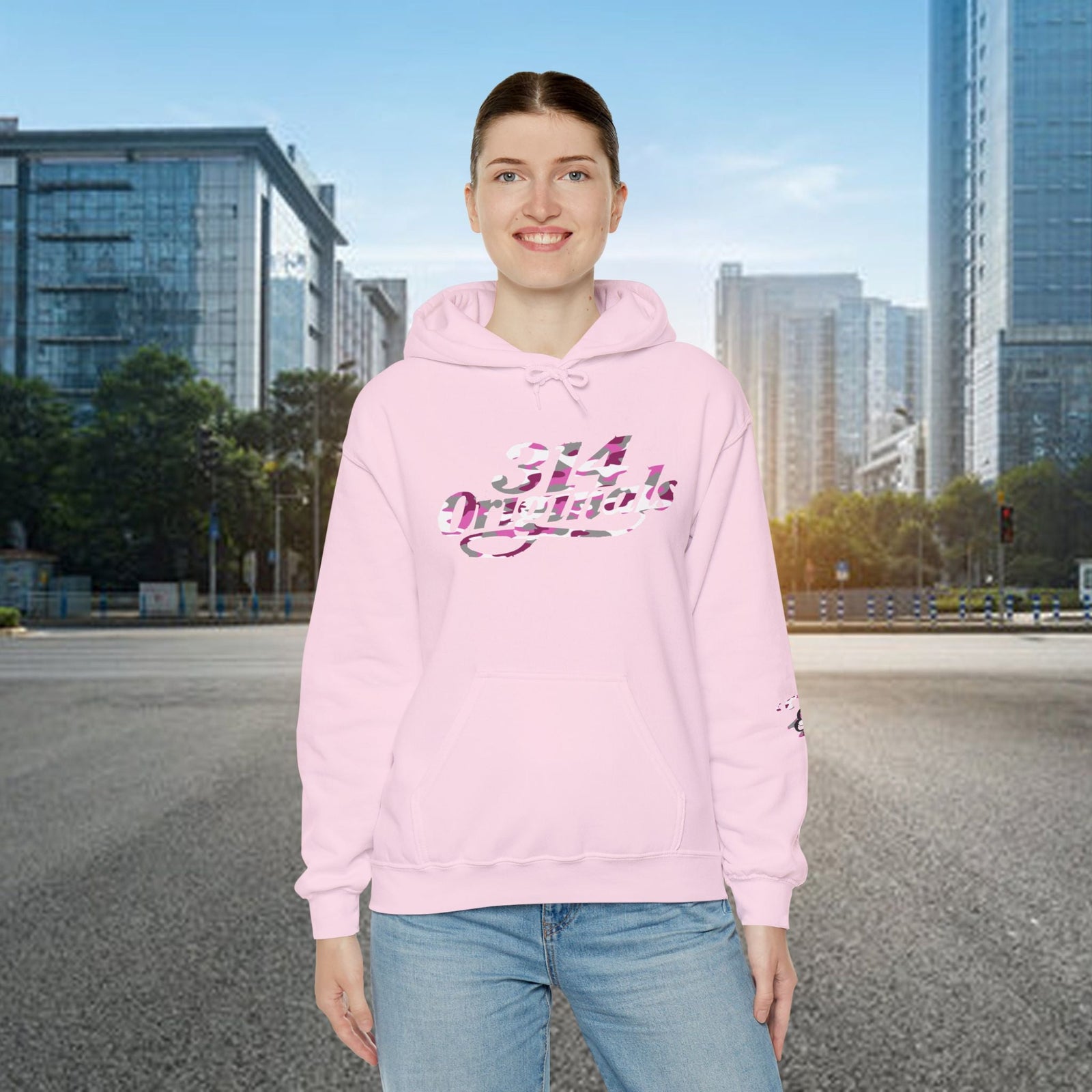 Pink Camo '314' Script Hoodie — City Pride Casual Pullover - 314 Originals