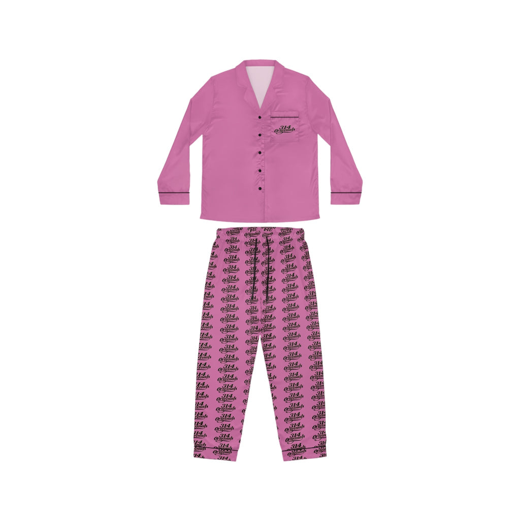 Pink Satin Pajama Set – All-Over Crown Print Women's Sleepwear - 314 Originals
