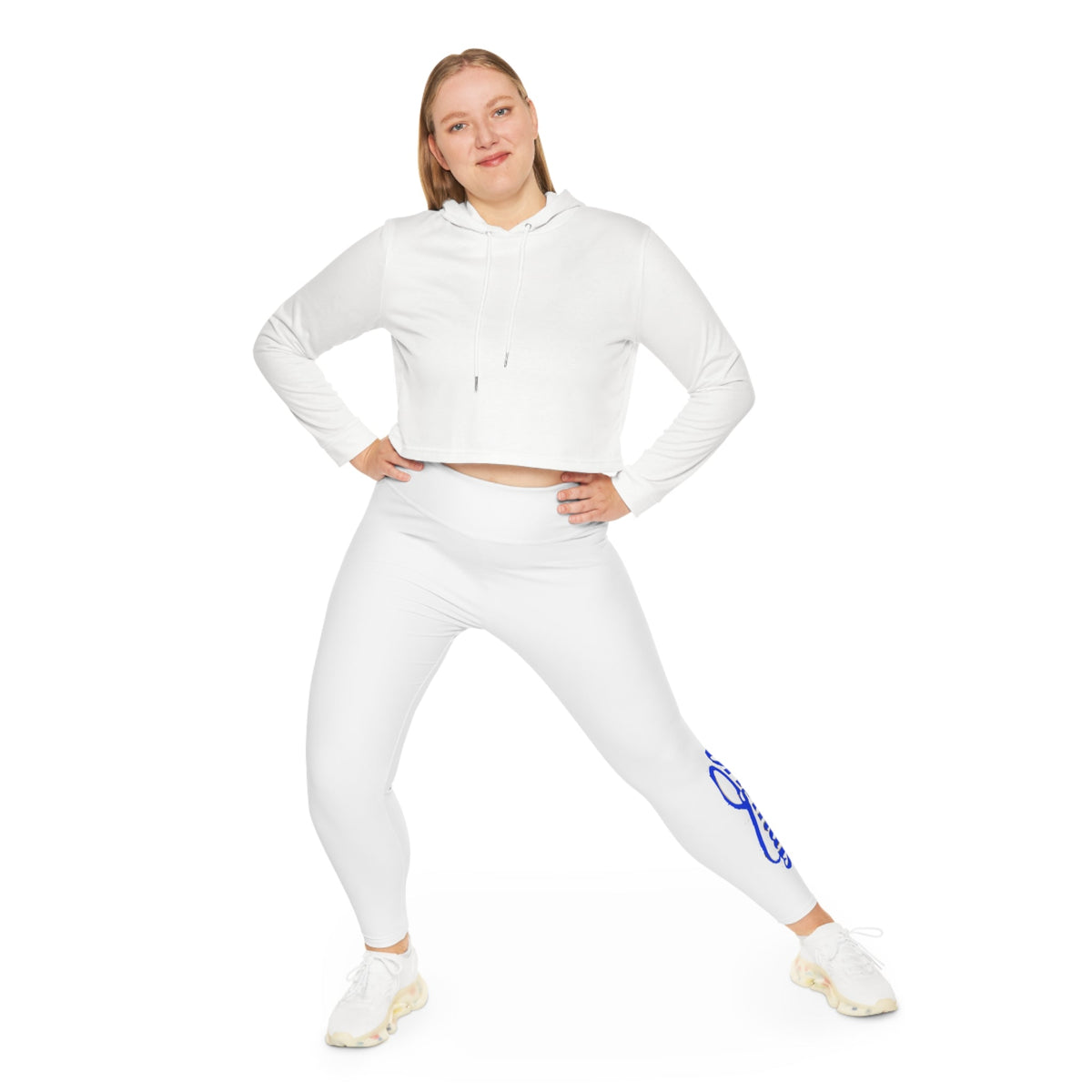 Plus Size Leggings — White High-Waist Leggings with Blue Script '314 Originals' Side Print - 314 Originals