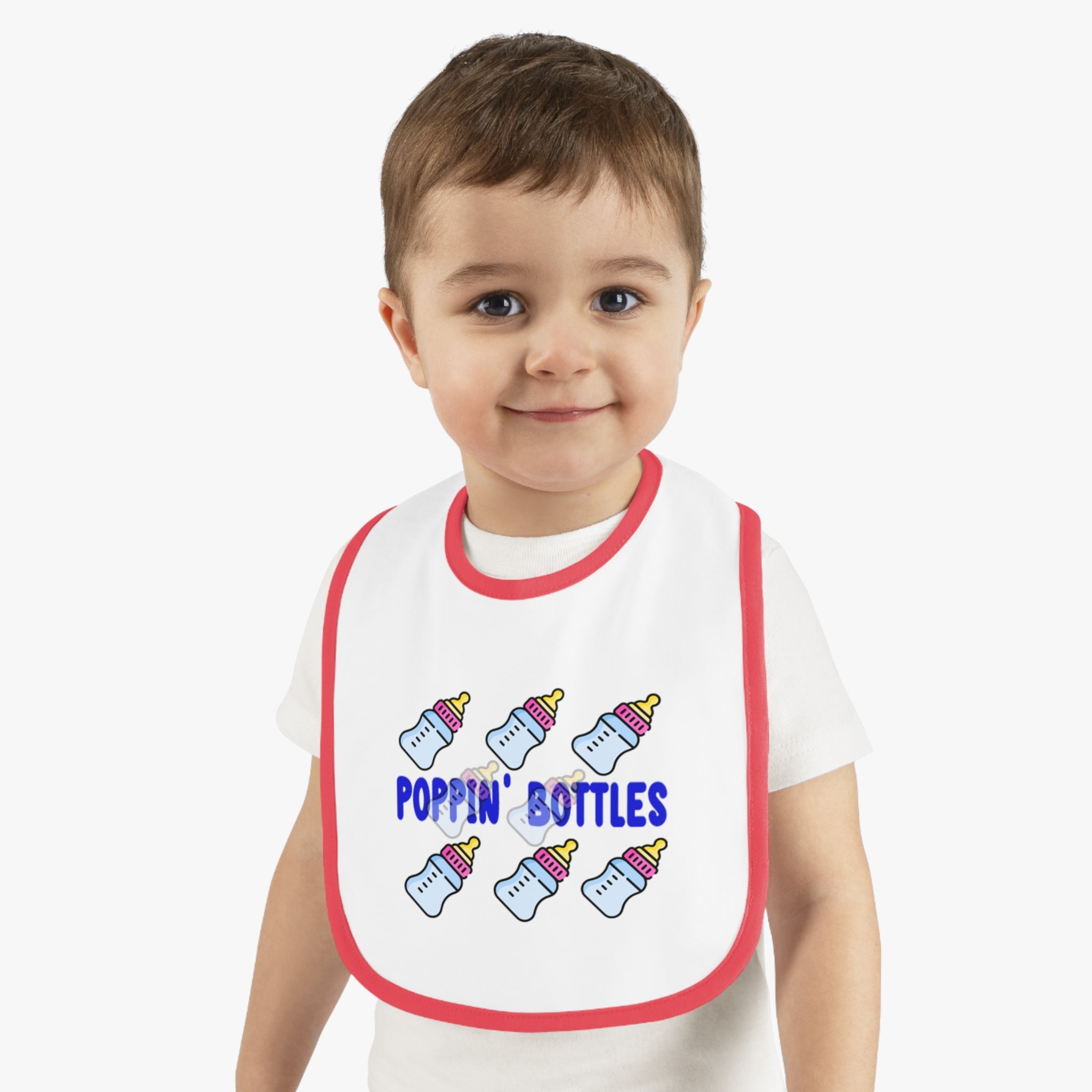 Poppin' Bottles Baby Bib — Cute Bottle Pattern Contrast-Trim Feeding Bib - 314 Originals