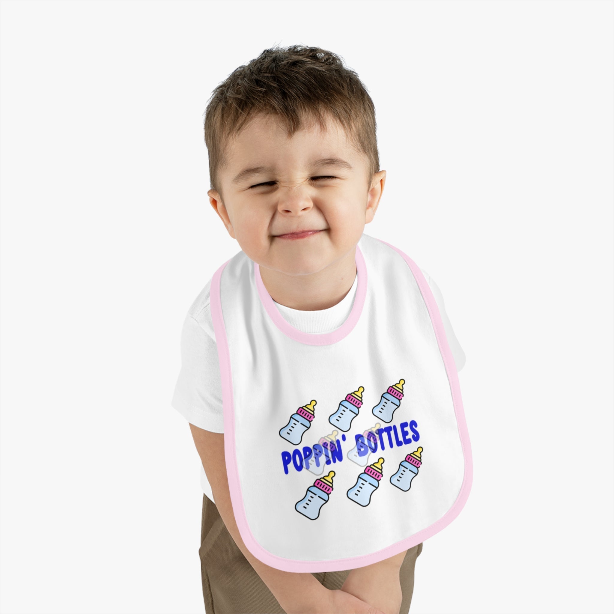 Poppin' Bottles Baby Bib — Cute Bottle Pattern Contrast-Trim Feeding Bib - 314 Originals