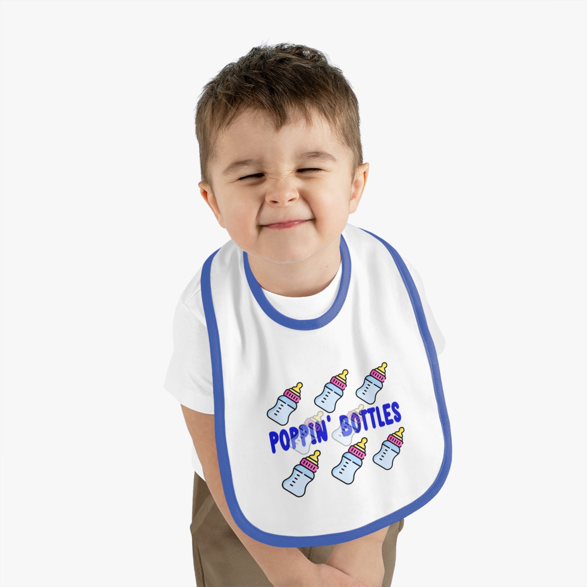 Poppin' Bottles Baby Bib — Cute Bottle Pattern Contrast-Trim Feeding Bib - 314 Originals
