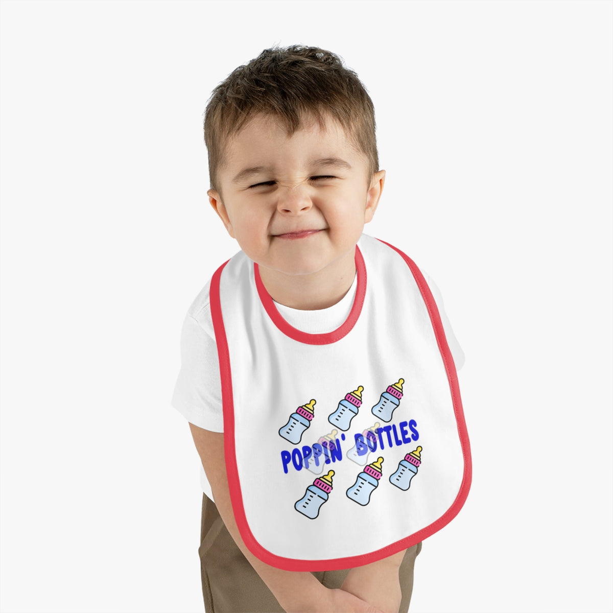 Poppin' Bottles Baby Bib — Cute Bottle Pattern Contrast-Trim Feeding Bib - 314 Originals