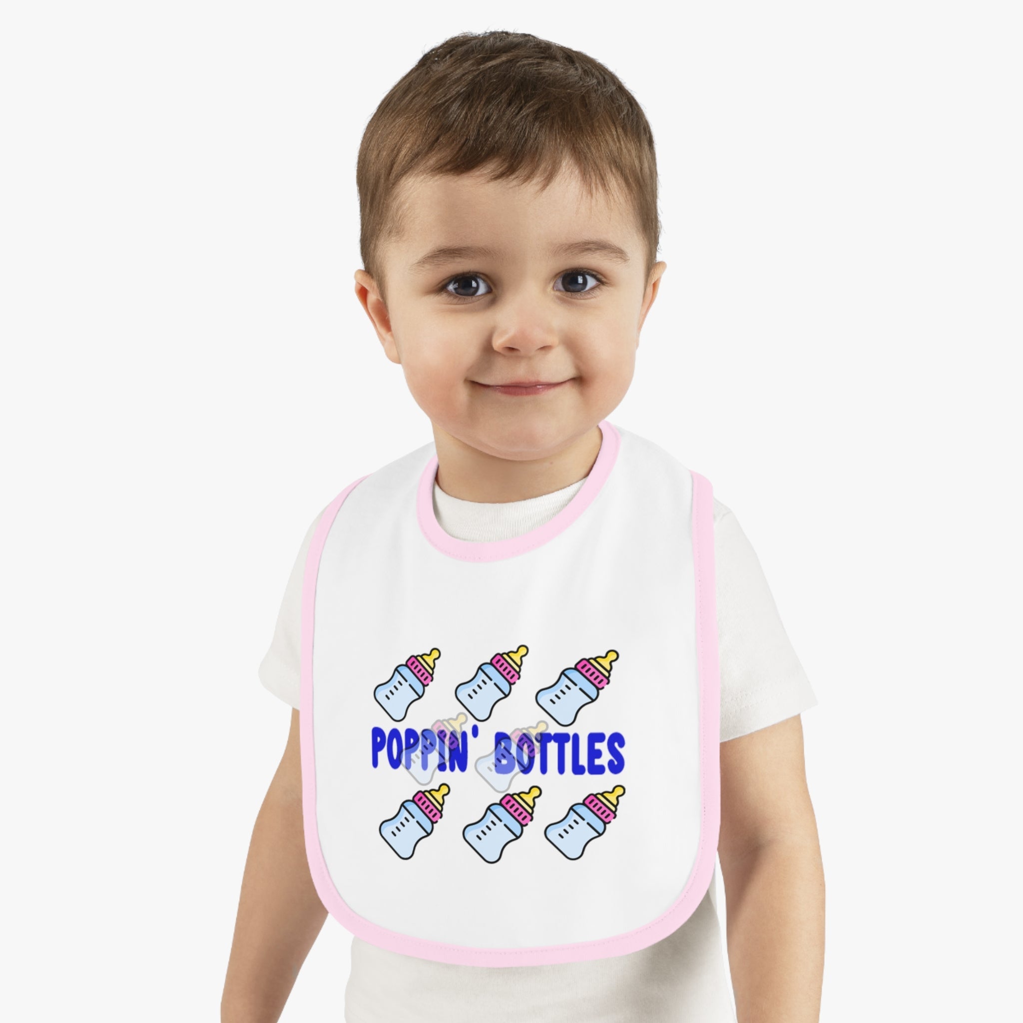 Poppin' Bottles Baby Bib — Cute Bottle Pattern Contrast-Trim Feeding Bib - 314 Originals