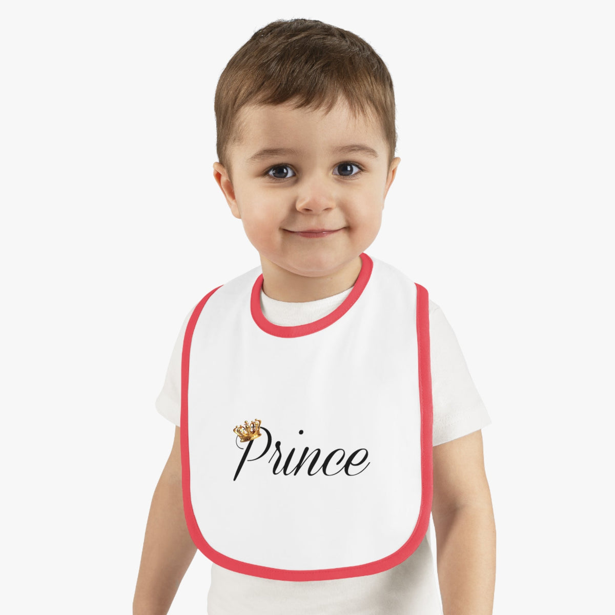 Prince Baby Bib — White Contrast Trim Jersey Bib with Crown Script - 314 Originals