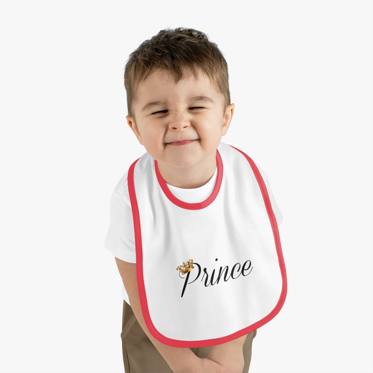Prince Baby Bib — White Contrast Trim Jersey Bib with Crown Script - 314 Originals