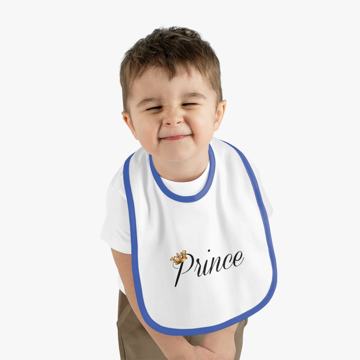 Prince Baby Bib — White Contrast Trim Jersey Bib with Crown Script - 314 Originals