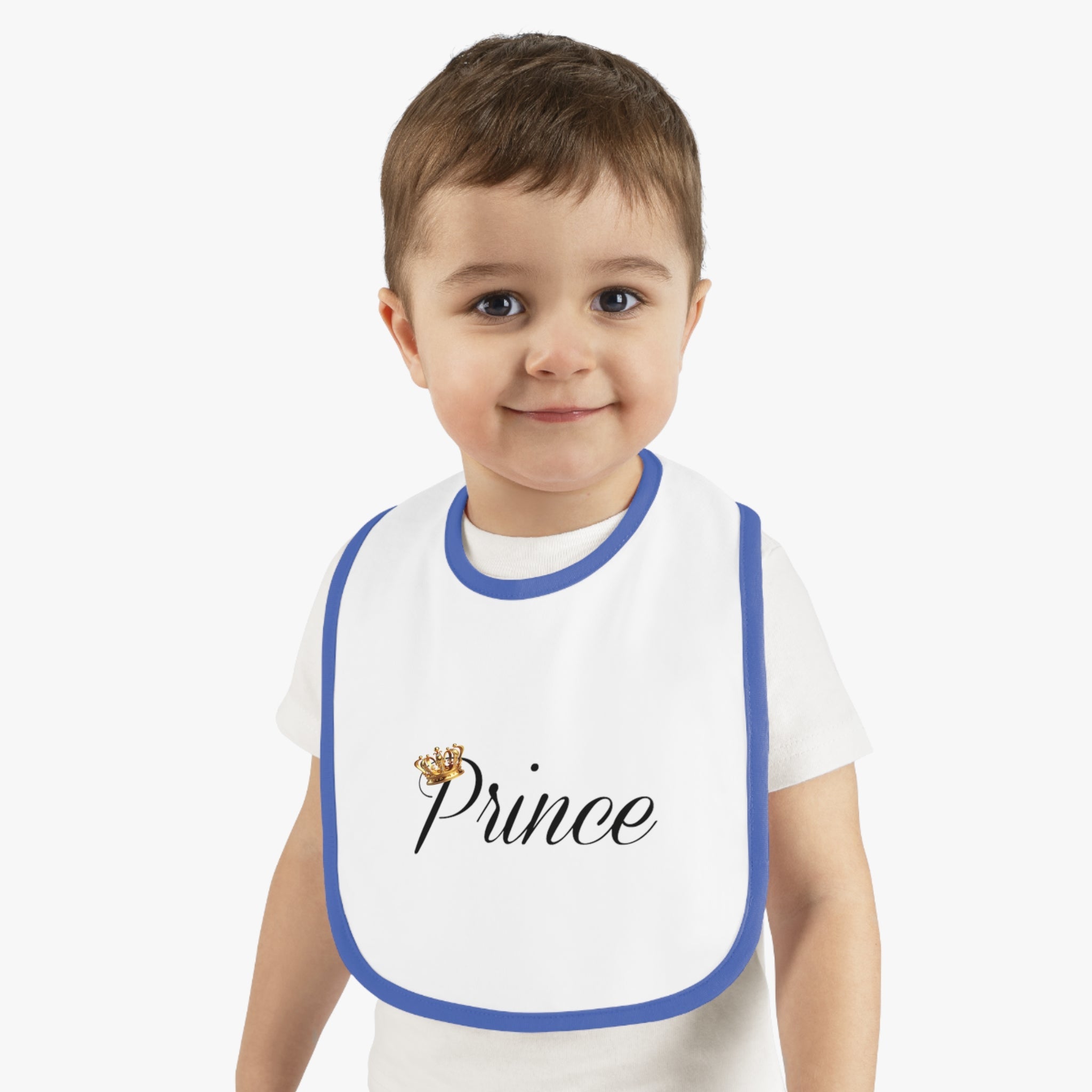 Prince Baby Bib — White Contrast Trim Jersey Bib with Crown Script - 314 Originals