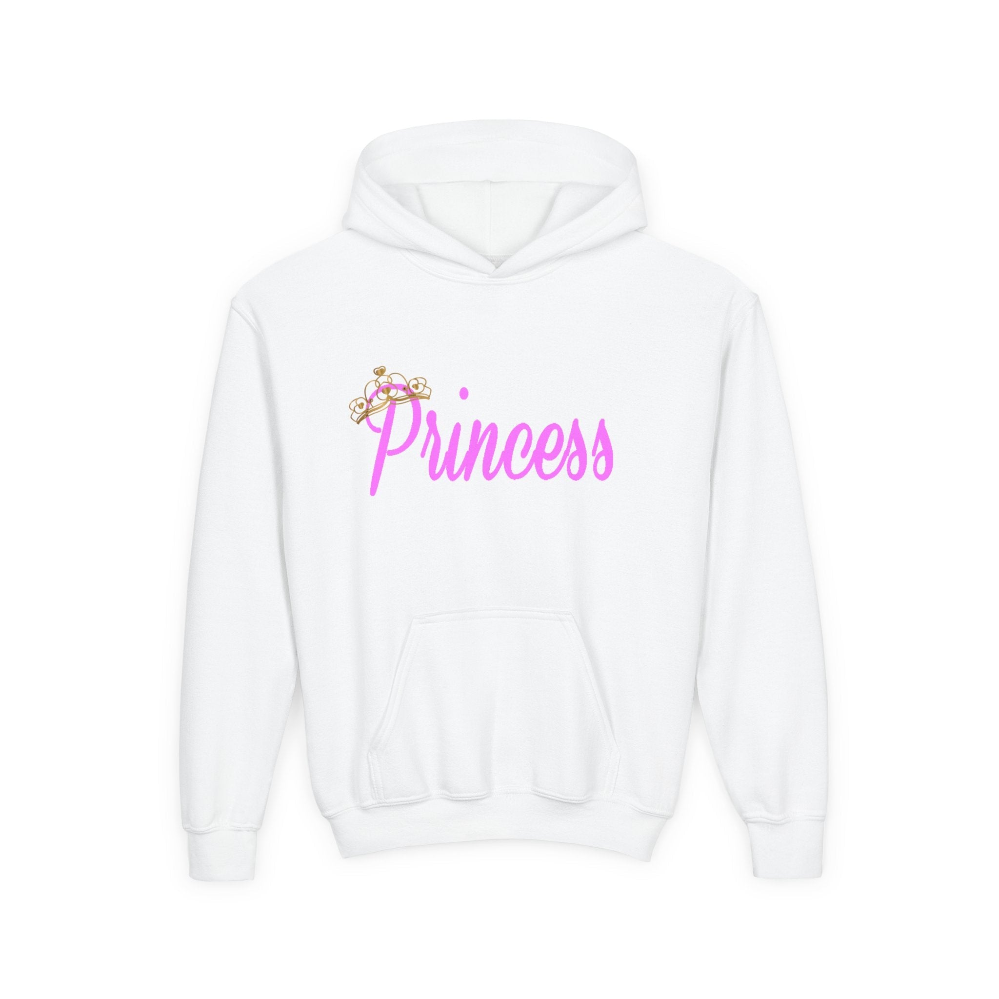 Princess Hoodie — Pink Script with Floral Tiara, Cute Kids Pullover - 314 Originals