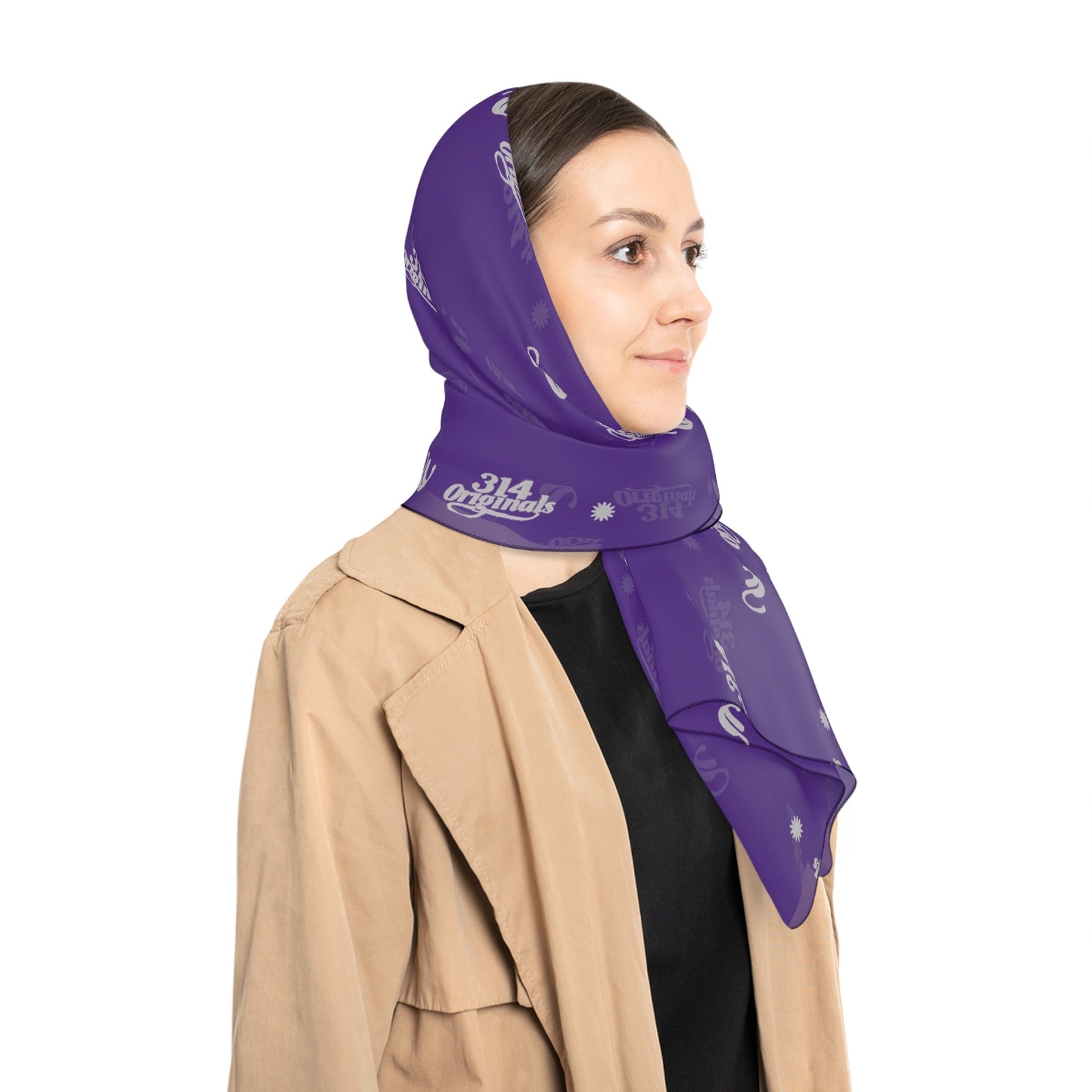 Purple and Silver Logo Scarf — Script Pattern Polyester Scarf - 314 Originals