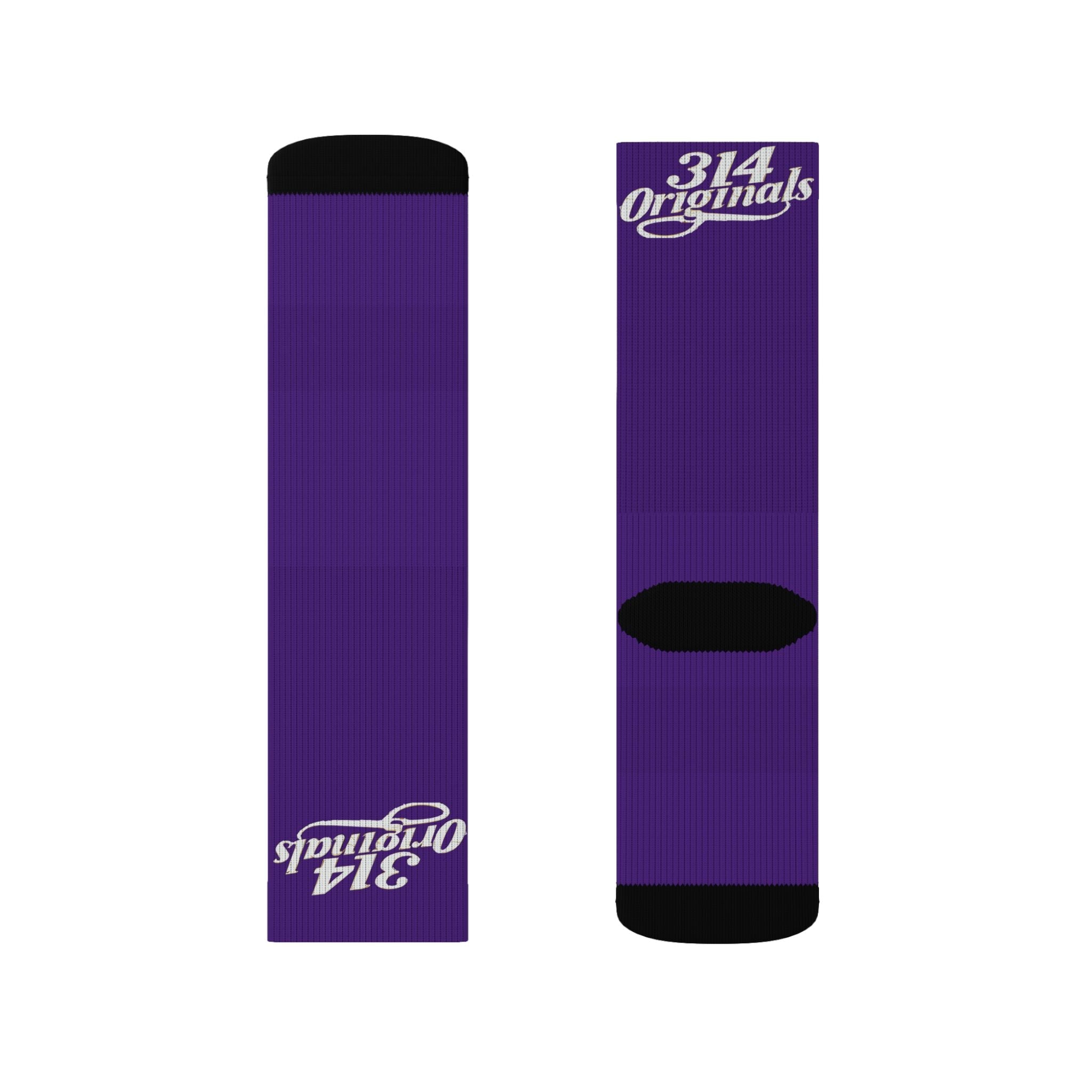Purple Sublimation Socks with '314 Originals' Script — Athletic Crew Socks - 314 Originals
