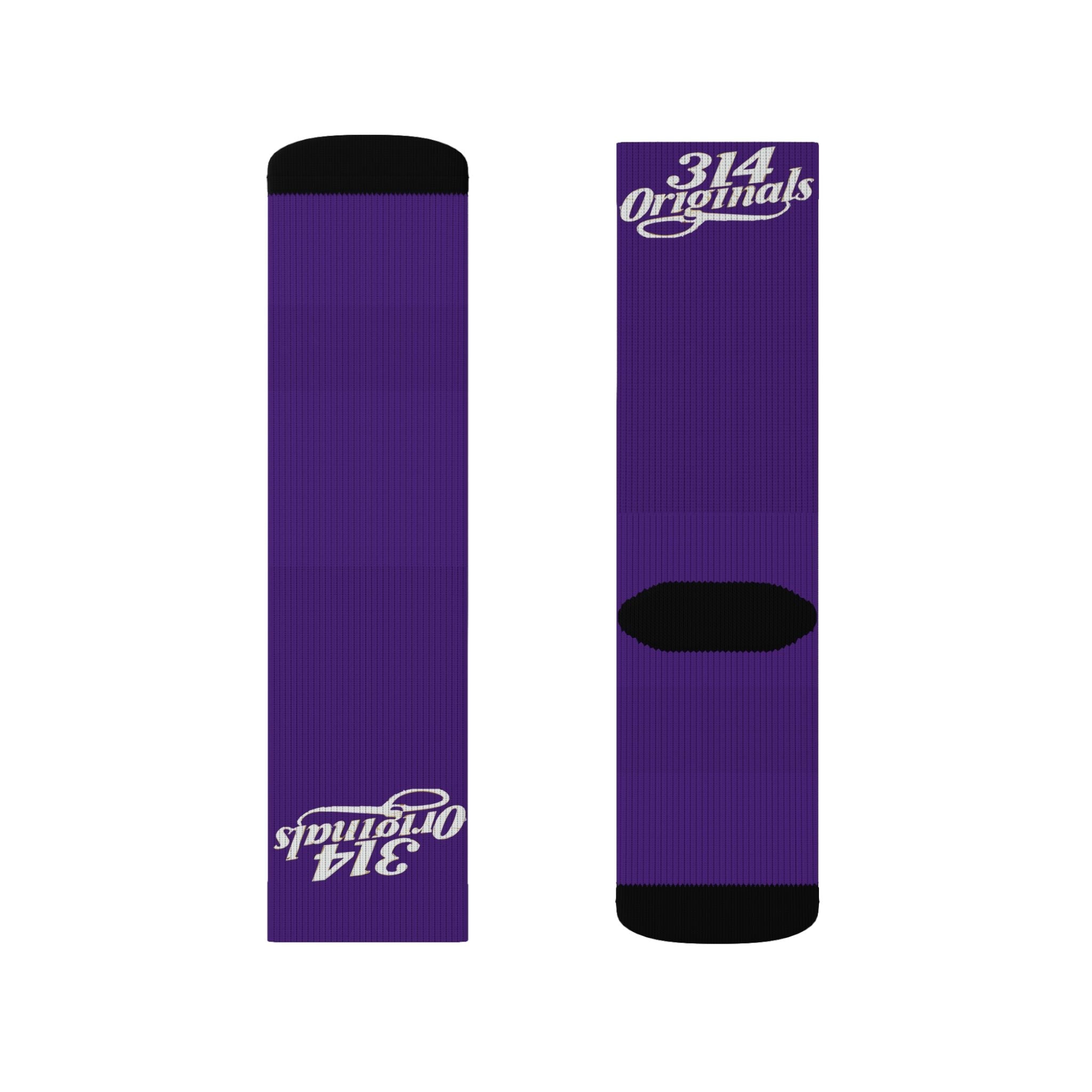 Purple Sublimation Socks with '314 Originals' Script — Athletic Crew Socks - 314 Originals