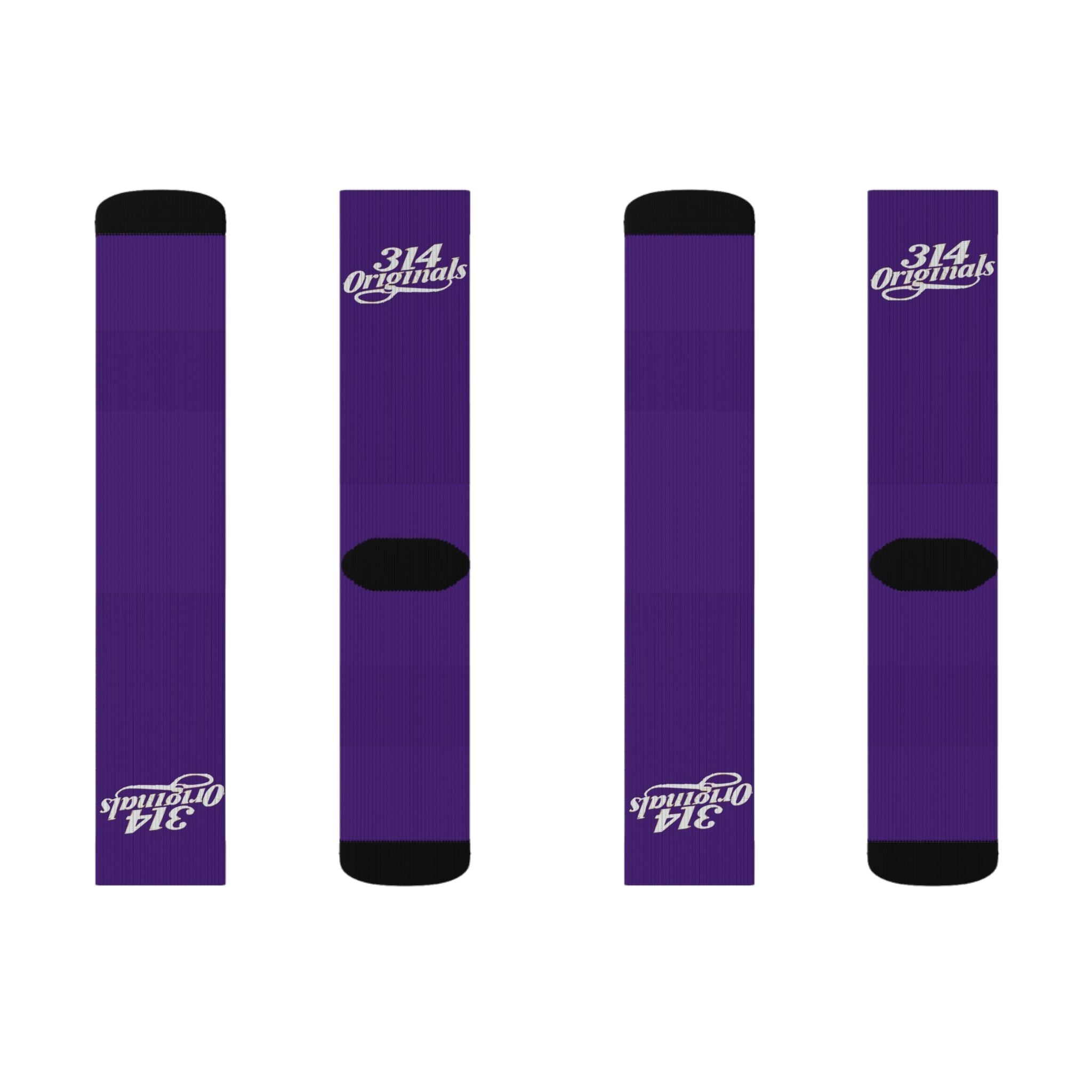 Purple Sublimation Socks with '314 Originals' Script — Athletic Crew Socks - 314 Originals