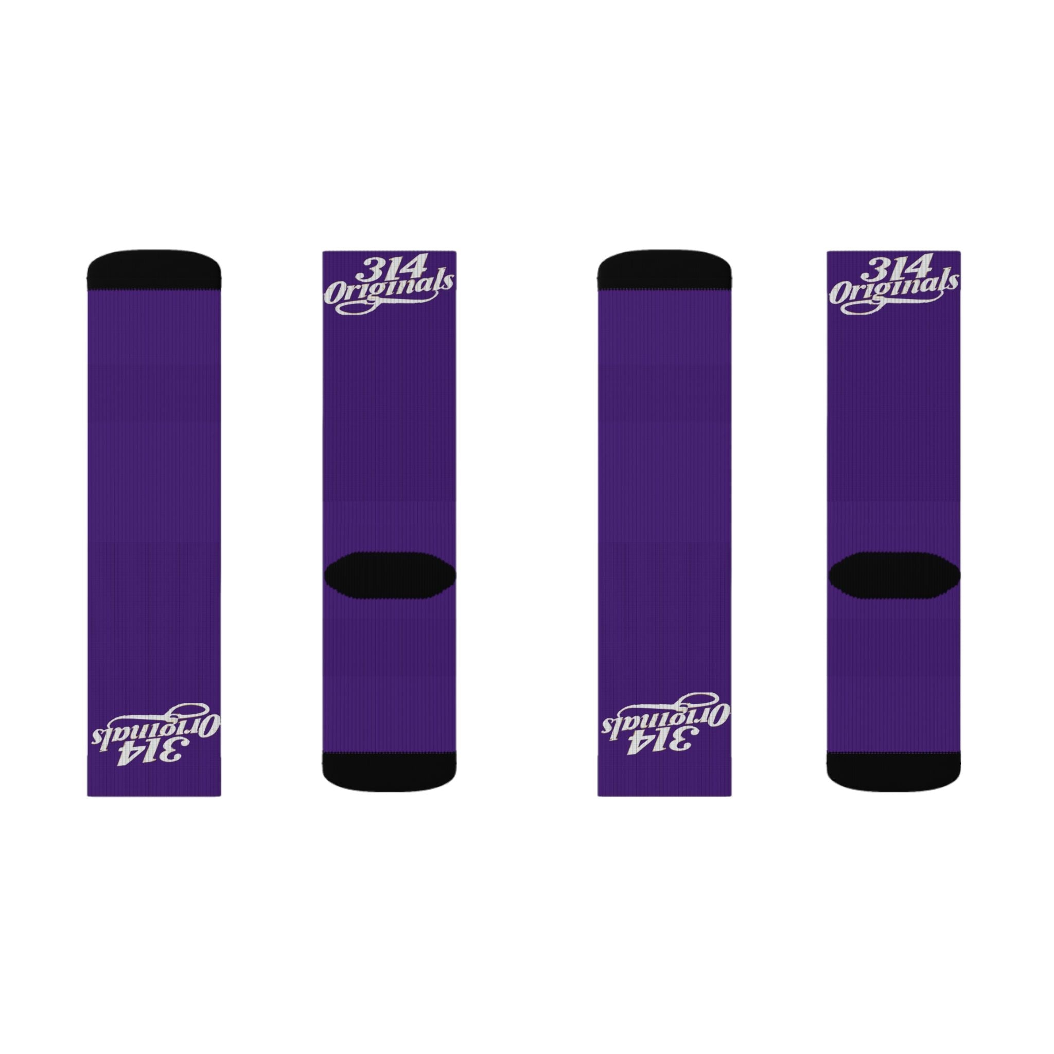 Purple Sublimation Socks with '314 Originals' Script — Athletic Crew Socks - 314 Originals