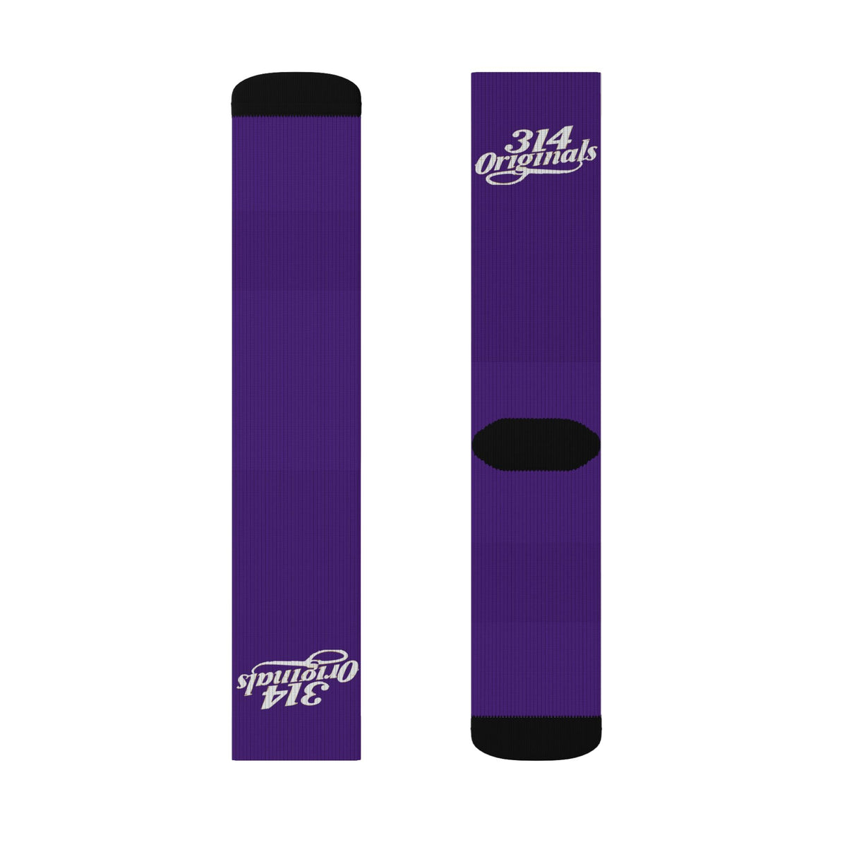 Purple Sublimation Socks with '314 Originals' Script — Athletic Crew Socks - 314 Originals