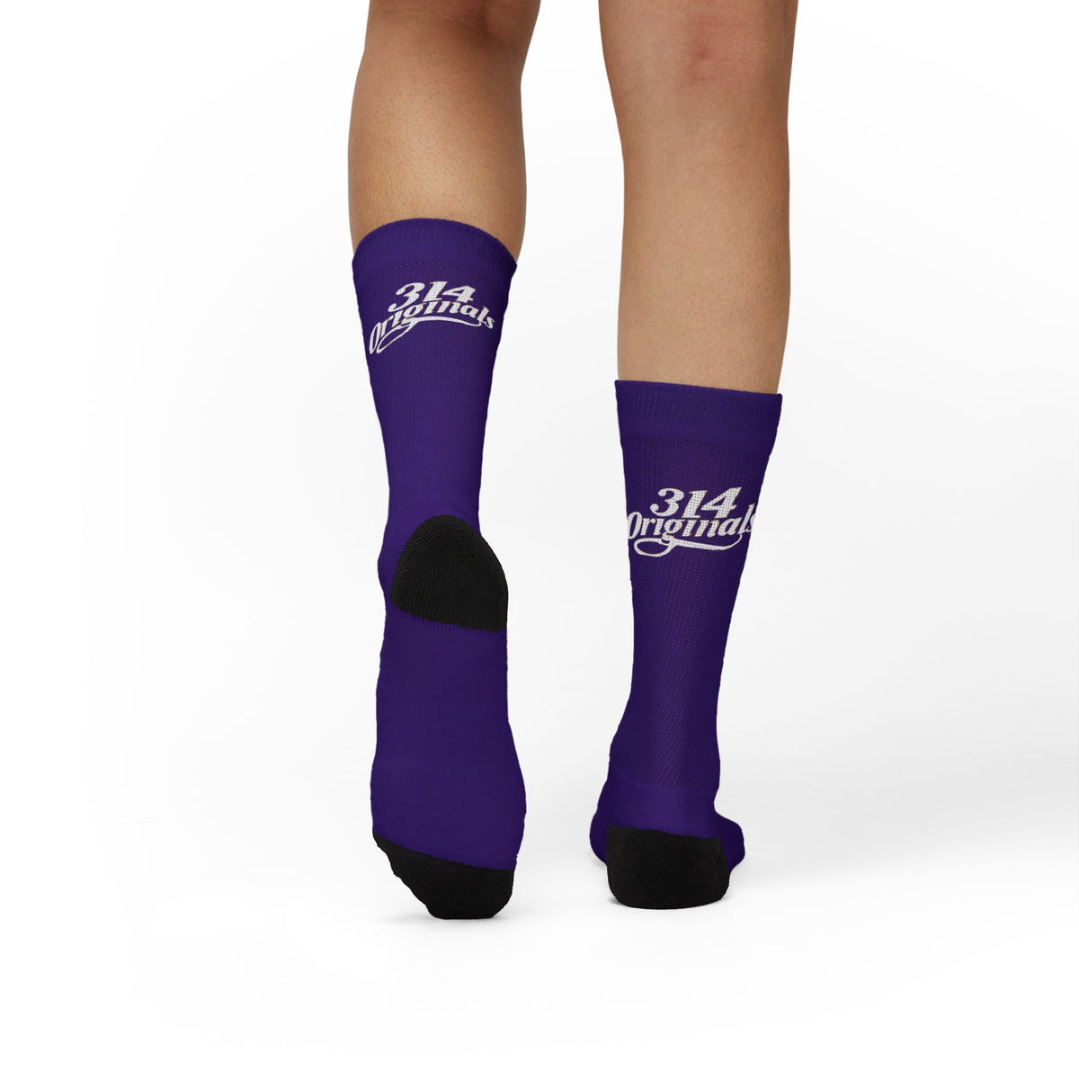 Purple Sublimation Socks with '314 Originals' Script — Athletic Crew Socks - 314 Originals