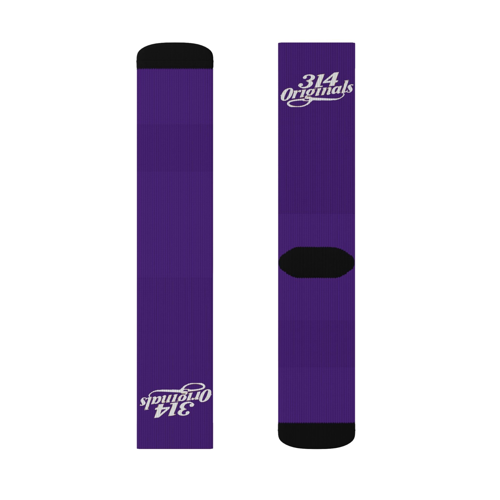 Purple Sublimation Socks with '314 Originals' Script — Athletic Crew Socks - 314 Originals