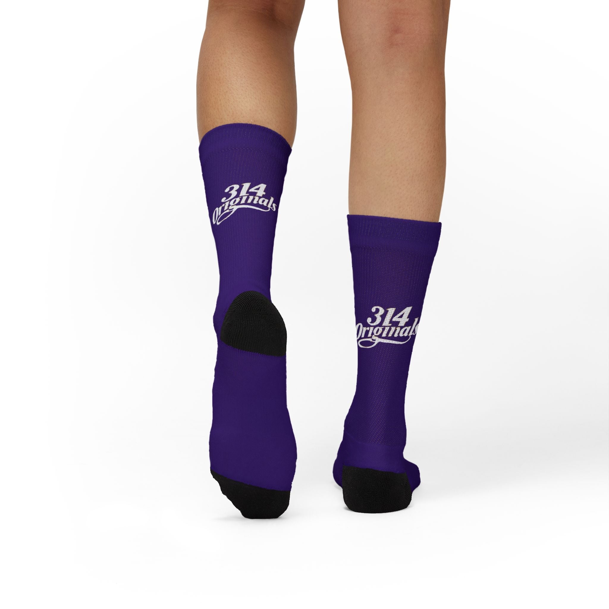 Purple Sublimation Socks with '314 Originals' Script — Athletic Crew Socks - 314 Originals