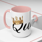 Queen Coffee Mug — Pink Accent Ceramic Mug with Script 'Queen' Design (11/15 oz) - 314 Originals
