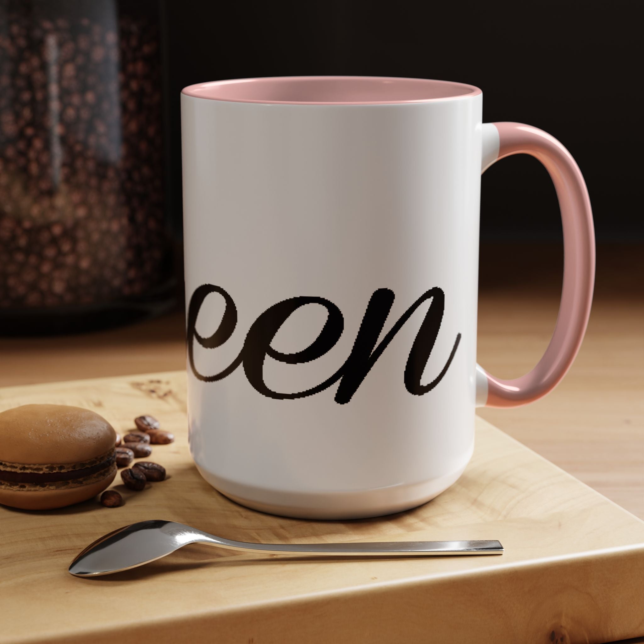 Queen Coffee Mug — Pink Accent Ceramic Mug with Script 'Queen' Design (11/15 oz) - 314 Originals