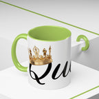 Queen Coffee Mug — Pink Accent Ceramic Mug with Script 'Queen' Design (11/15 oz) - 314 Originals