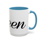 Queen Coffee Mug — Pink Accent Ceramic Mug with Script 'Queen' Design (11/15 oz) - 314 Originals