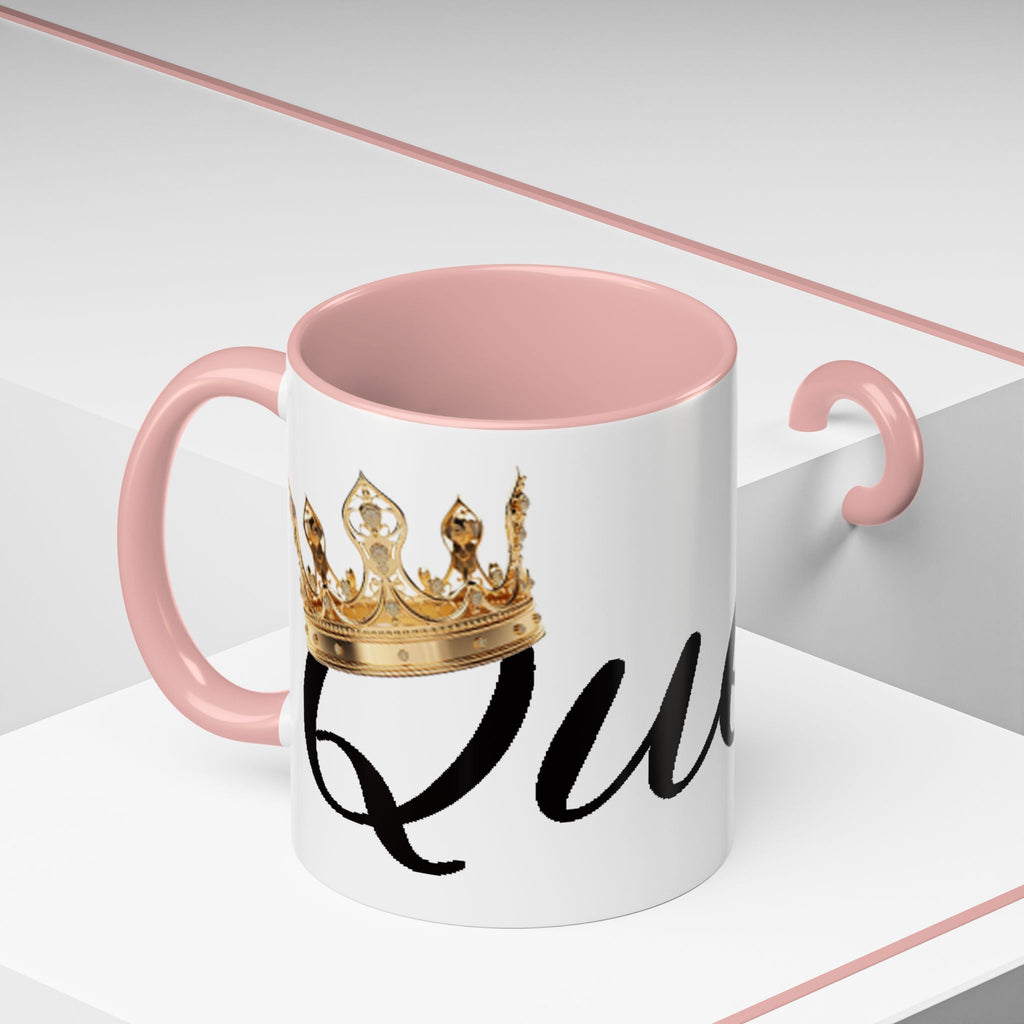Queen Coffee Mug — Pink Accent Ceramic Mug with Script 'Queen' Design (11/15 oz) - 314 Originals