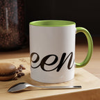 Queen Coffee Mug — Pink Accent Ceramic Mug with Script 'Queen' Design (11/15 oz) - 314 Originals