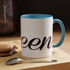 Queen Coffee Mug — Pink Accent Ceramic Mug with Script 'Queen' Design (11/15 oz) - 314 Originals