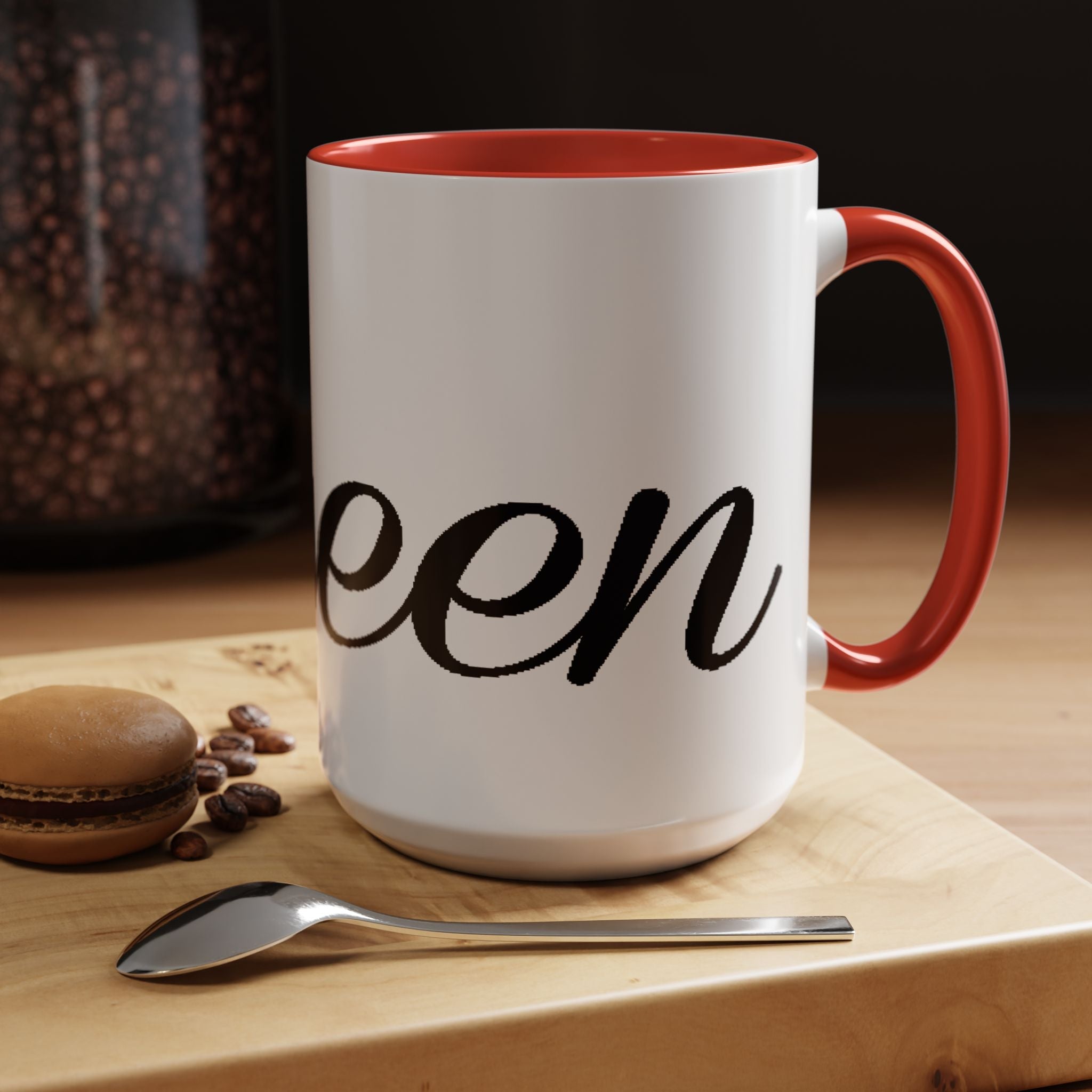 Queen Coffee Mug — Pink Accent Ceramic Mug with Script 'Queen' Design (11/15 oz) - 314 Originals